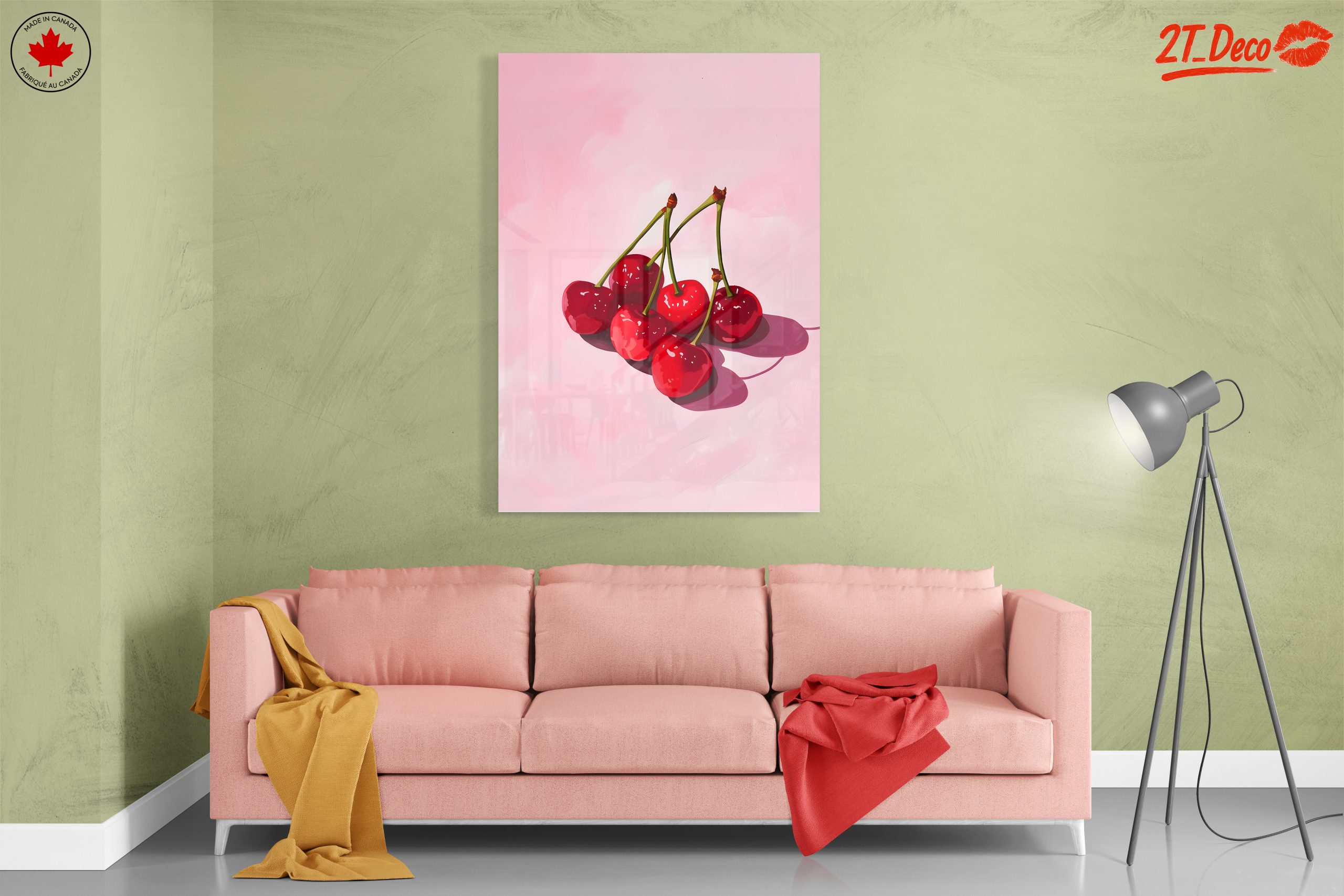 Cherries on Pink Abstract Background - Image 7