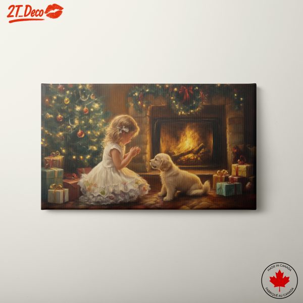 Heartwarming Christmas Scene with Child and Puppy