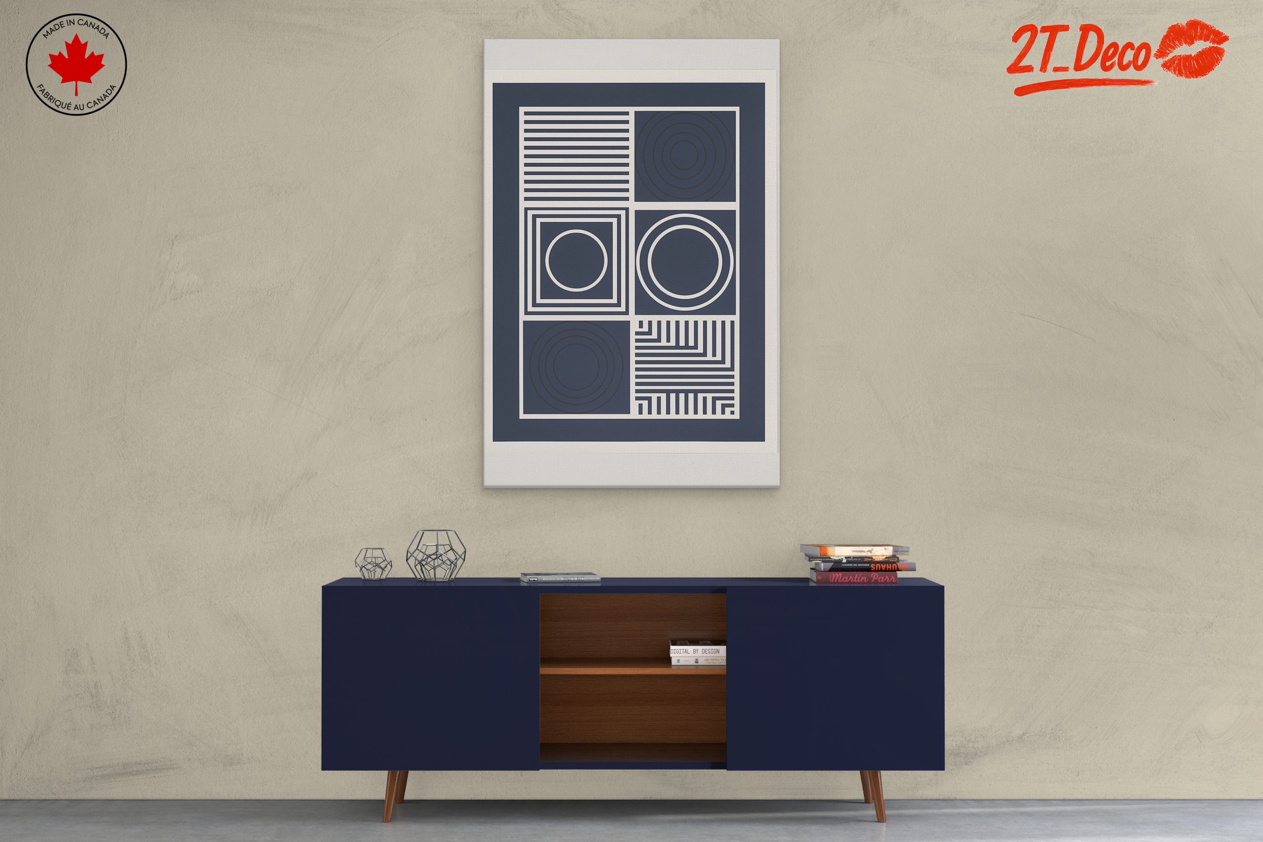Contemporary Geometric Line Art in Navy - Image 3