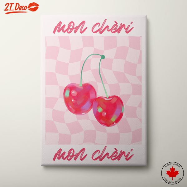 Cherries On Pink Checkered Background