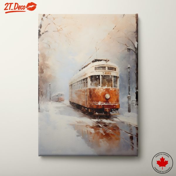 Tram in a Snowy City Landscape
