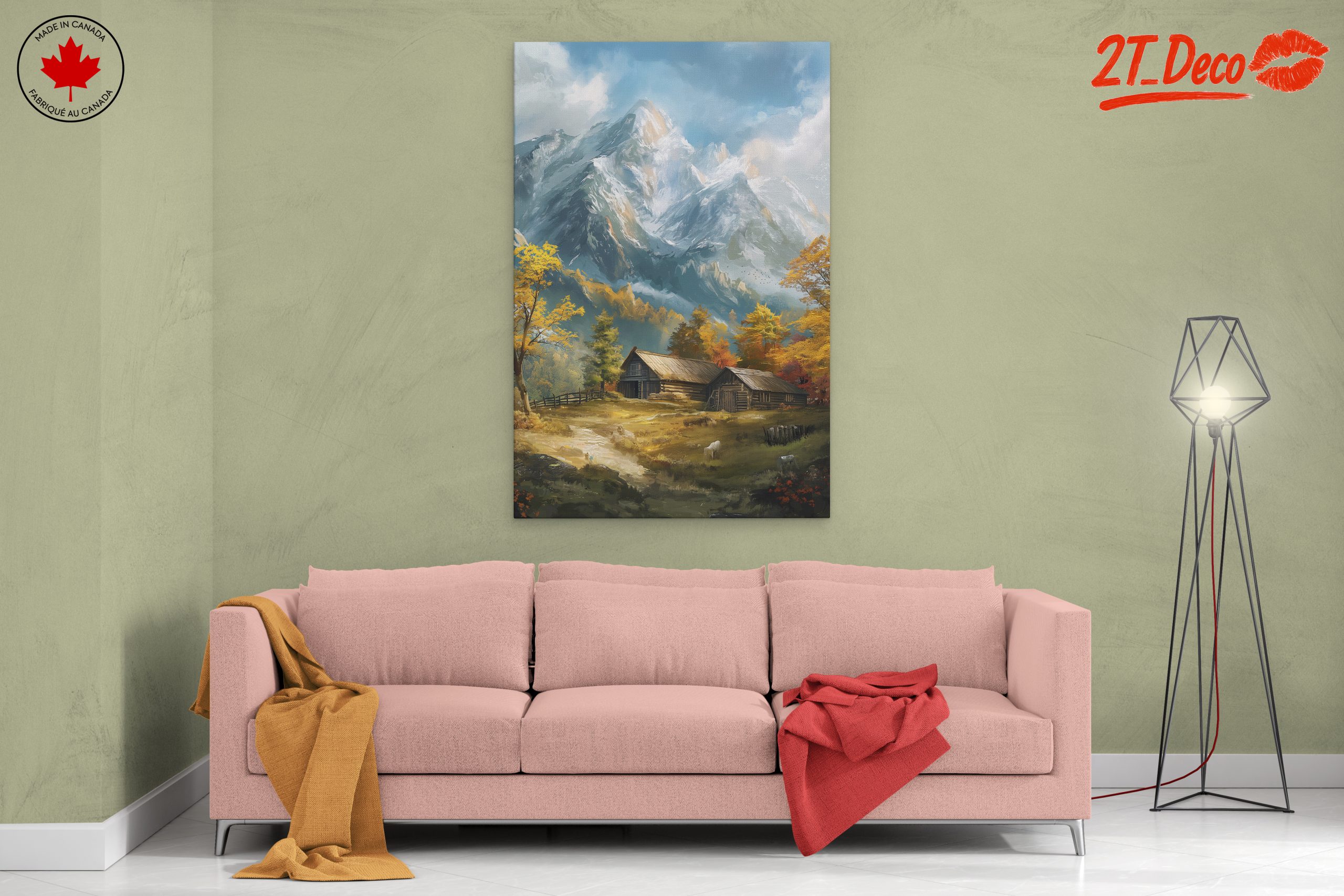 Tranquil Mountain Landscape with Cabin - Image 2