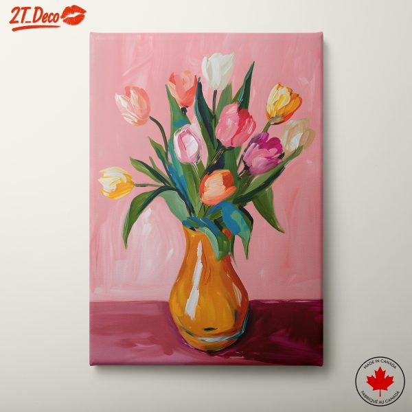 Vibrant Tulip Bouquet on Pink Background