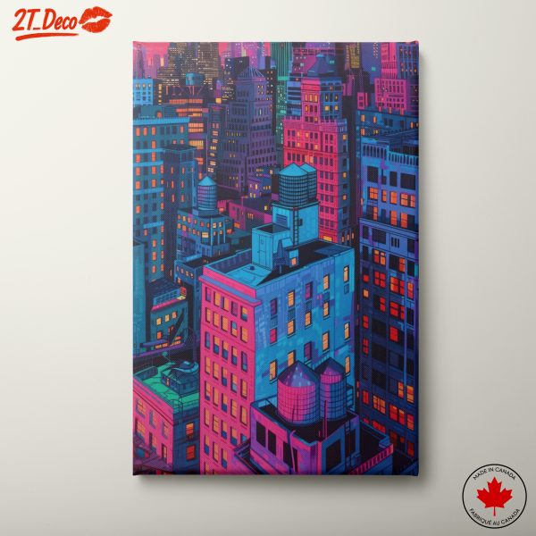Vibrant Nighttime Cityscape in Colorful Hues