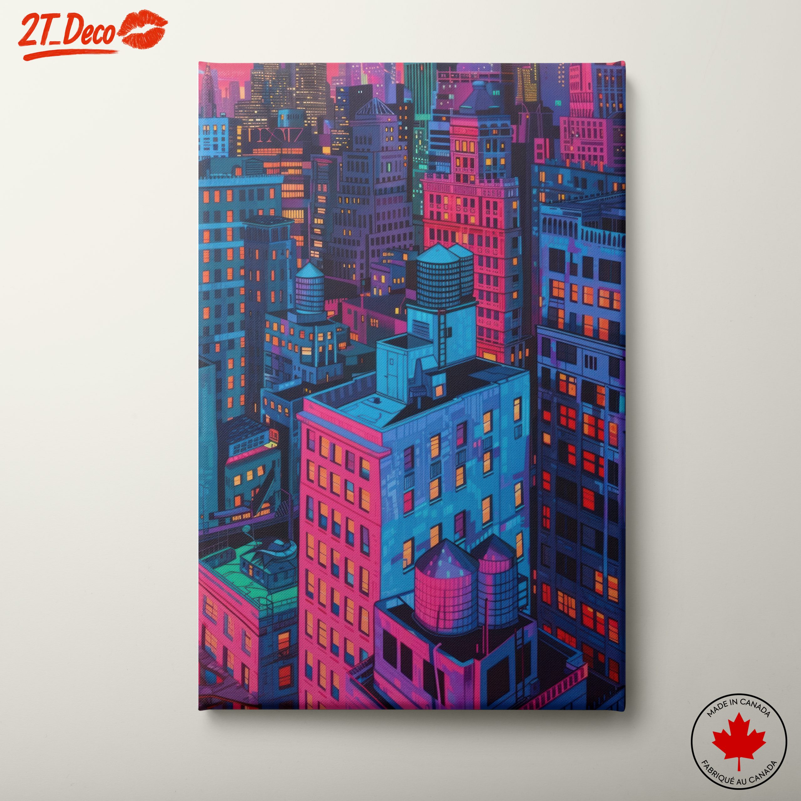 Vibrant Nighttime Cityscape in Colorful Hues