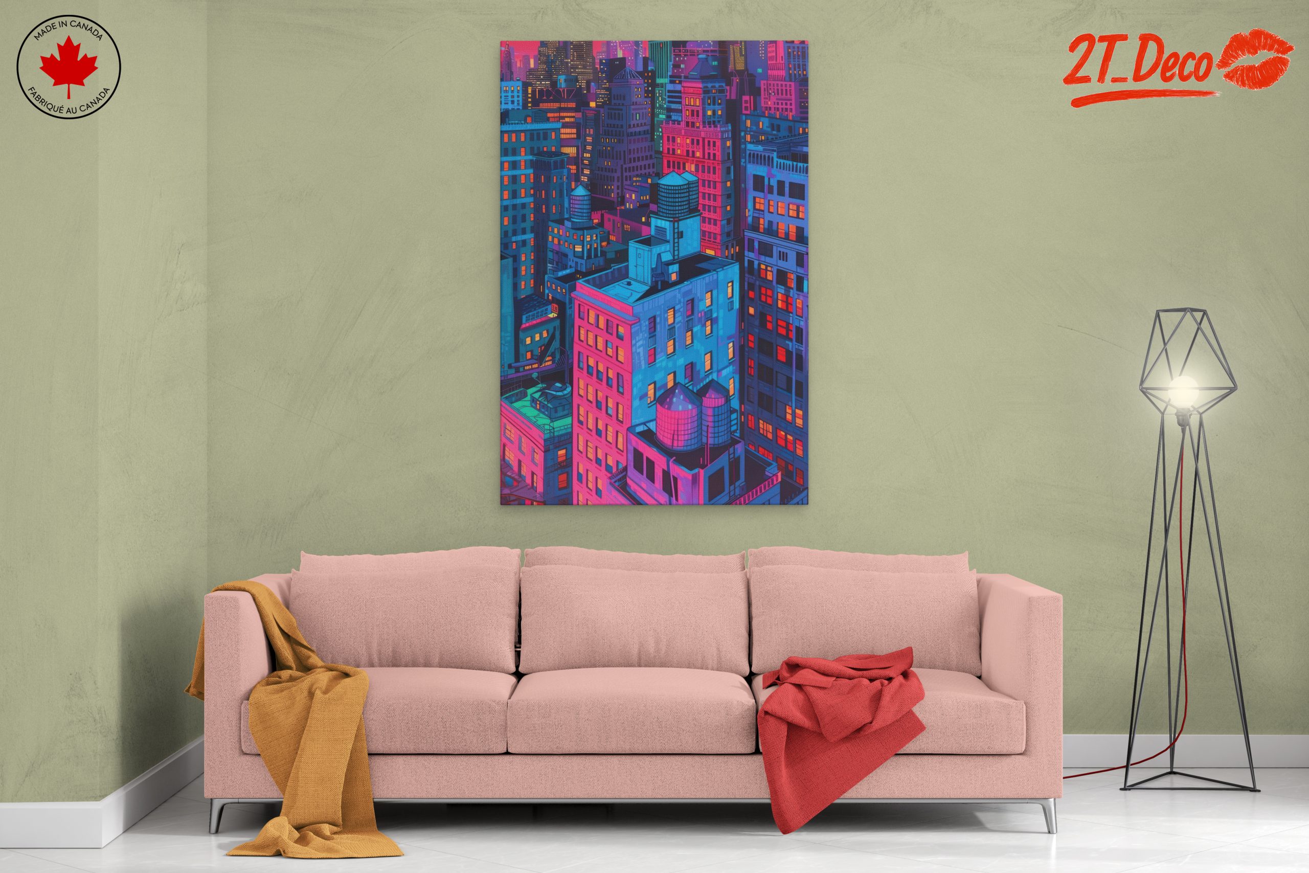 Vibrant Nighttime Cityscape in Colorful Hues - Image 2