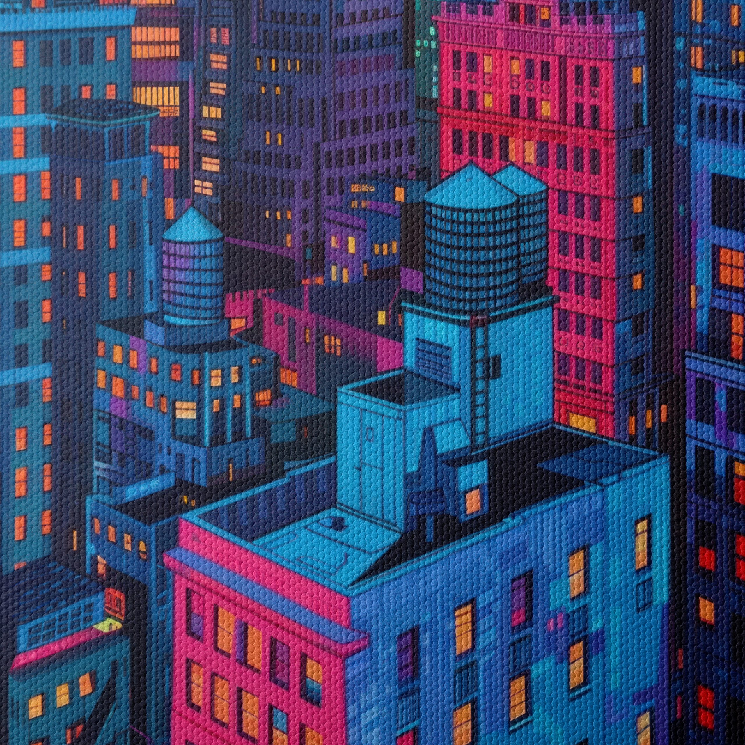 Vibrant Nighttime Cityscape in Colorful Hues - Image 4