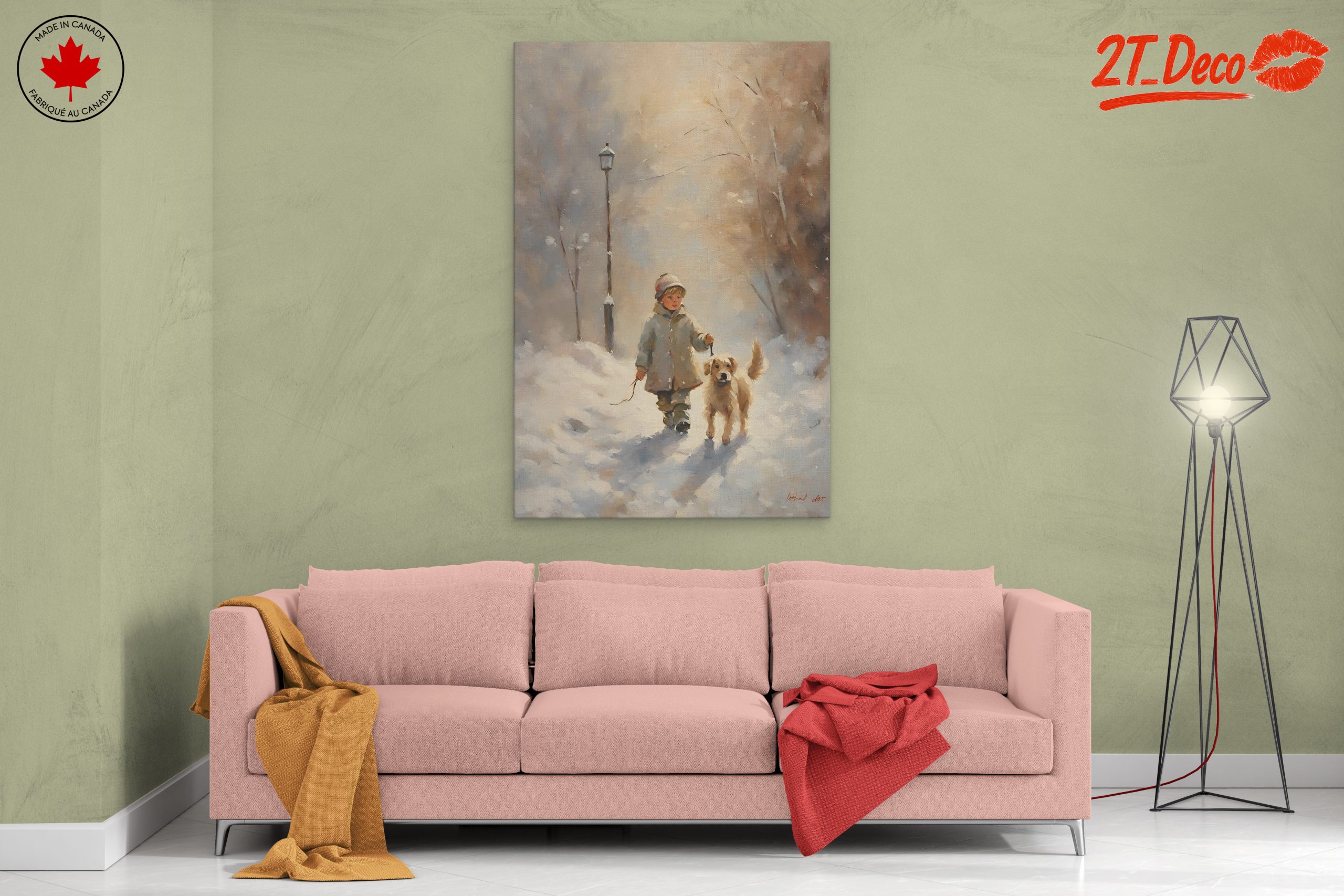 Child Walking a Dog in Snow - Image 2