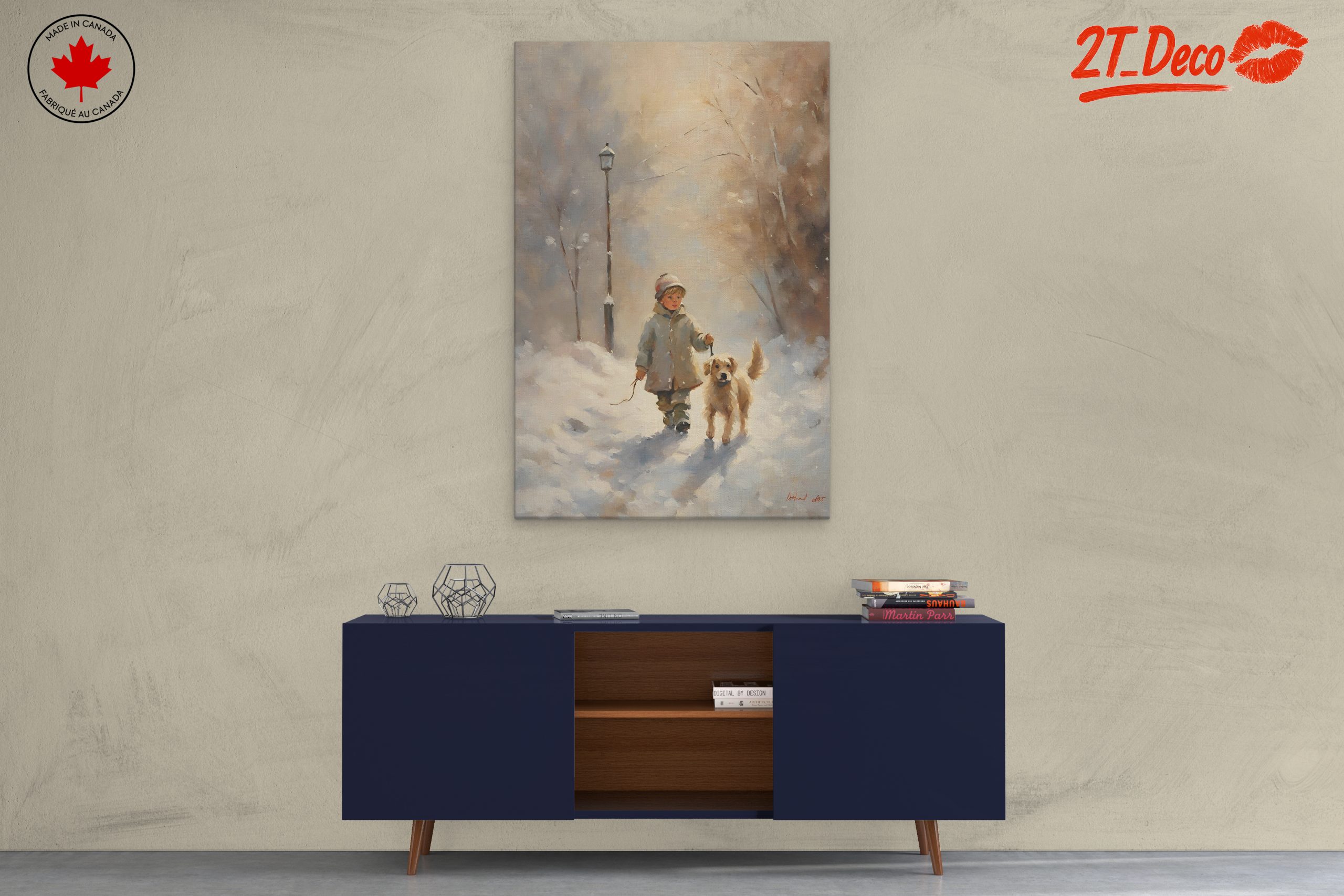 Child Walking a Dog in Snow - Image 3