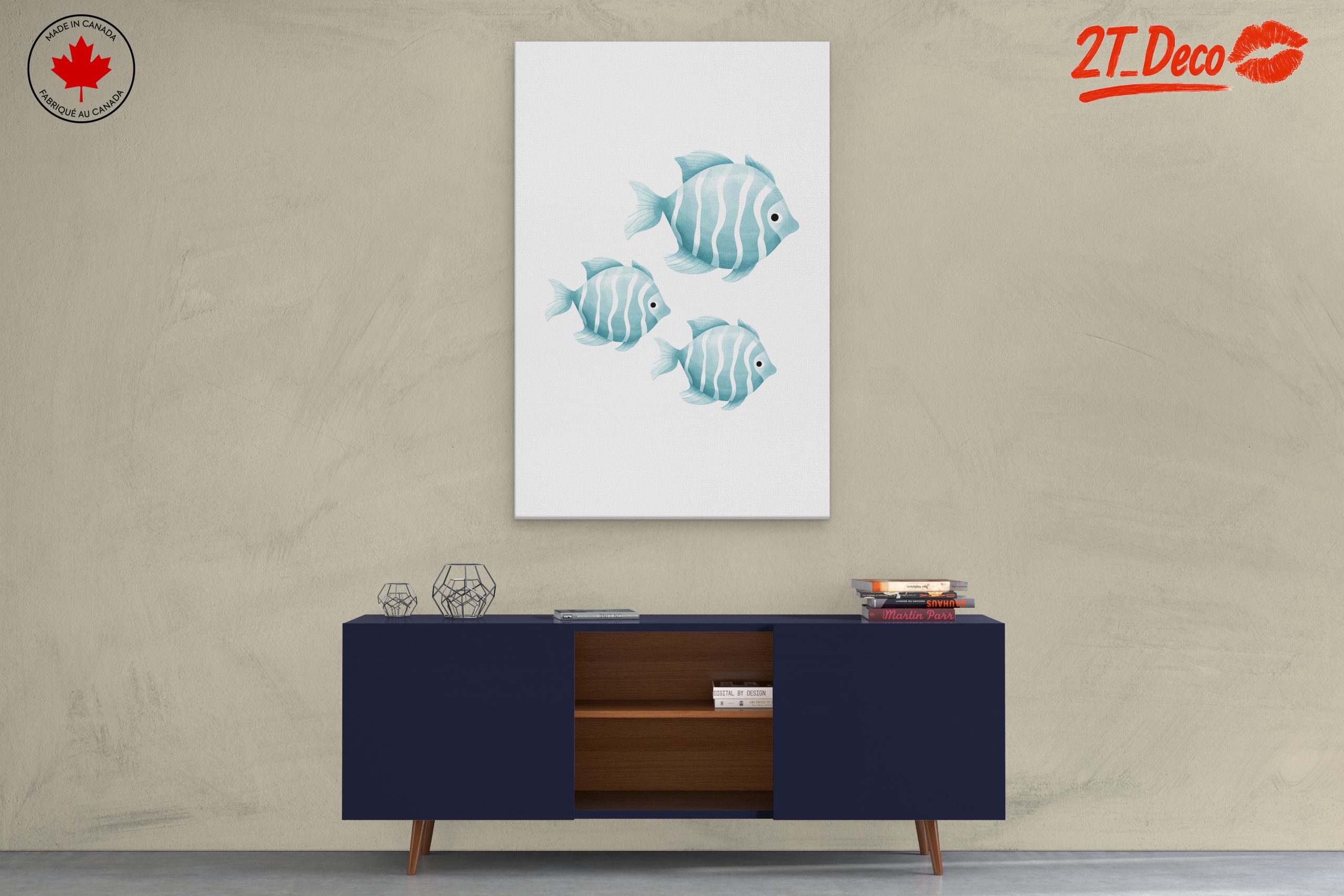 Stylized Fish Art in Soft Blue Tones - Image 3