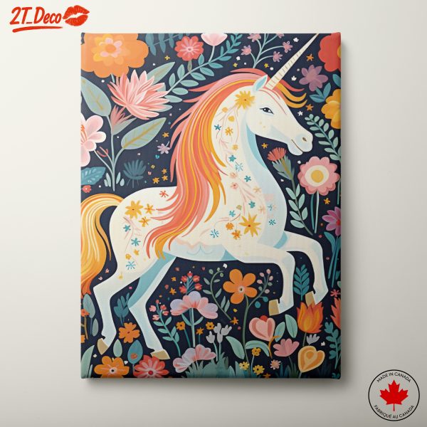Colorful Unicorn Among Flowers