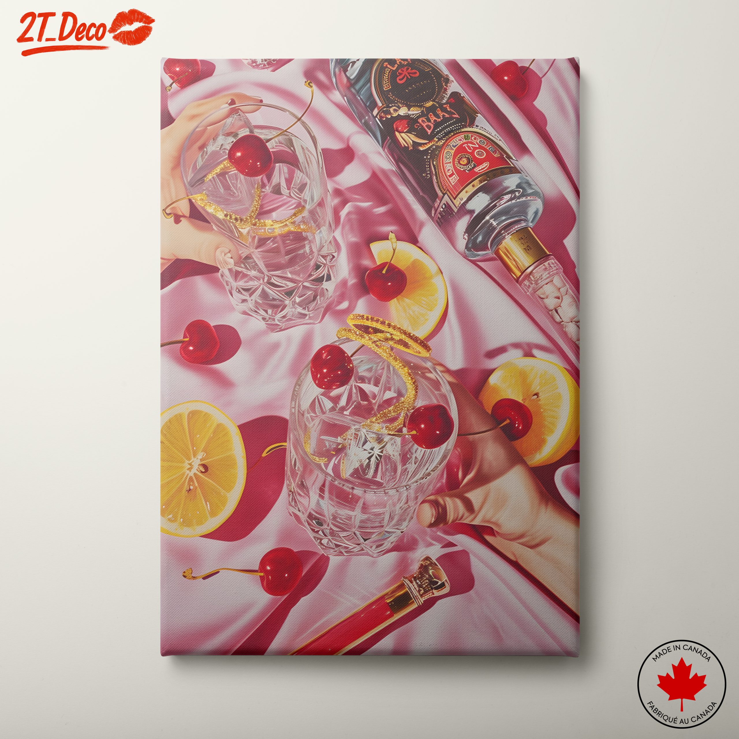 Cocktail Glasses with Cherries and Lemon