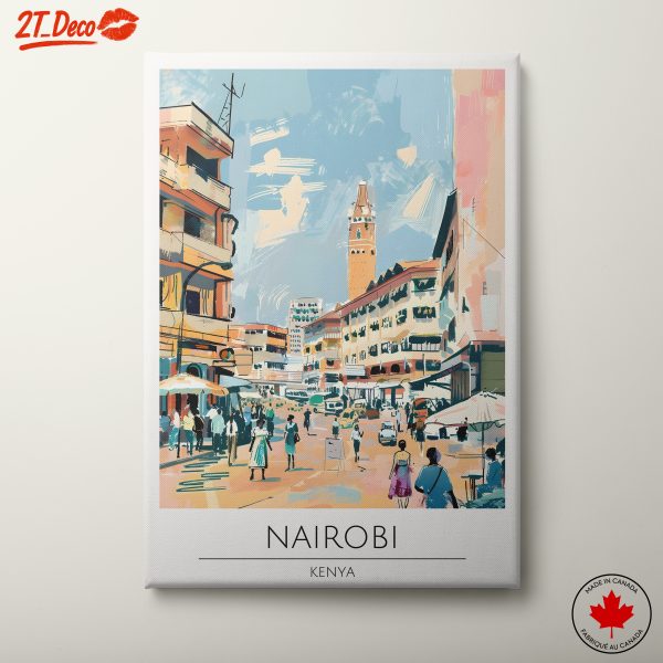 Nairobi Cityscape Artwork Featuring Vibrant Street Life