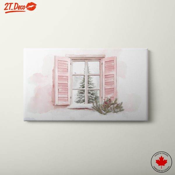Snowy Winter Scene with Pink Shutters
