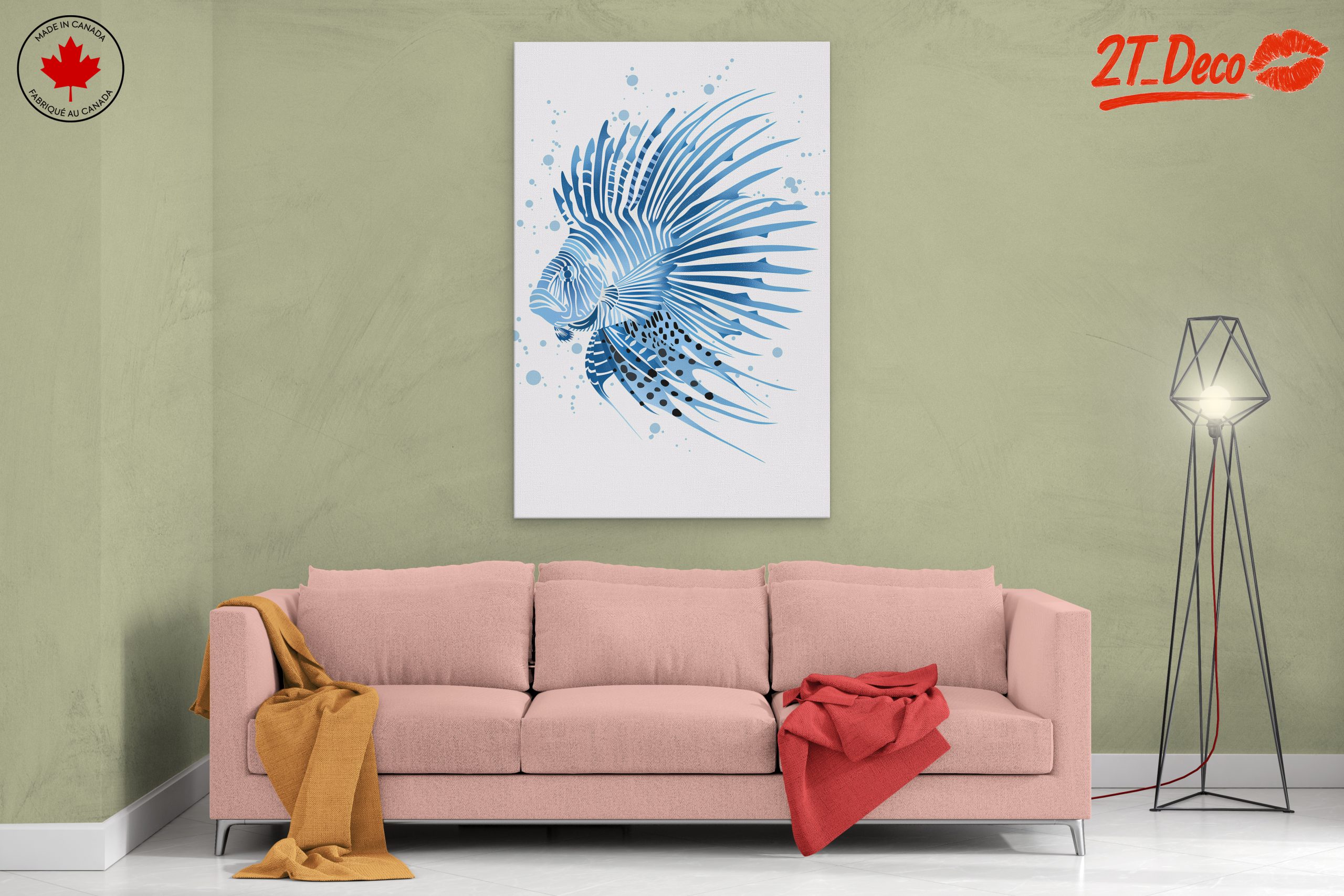 Stylized Marine Life Art in Blue - Image 2