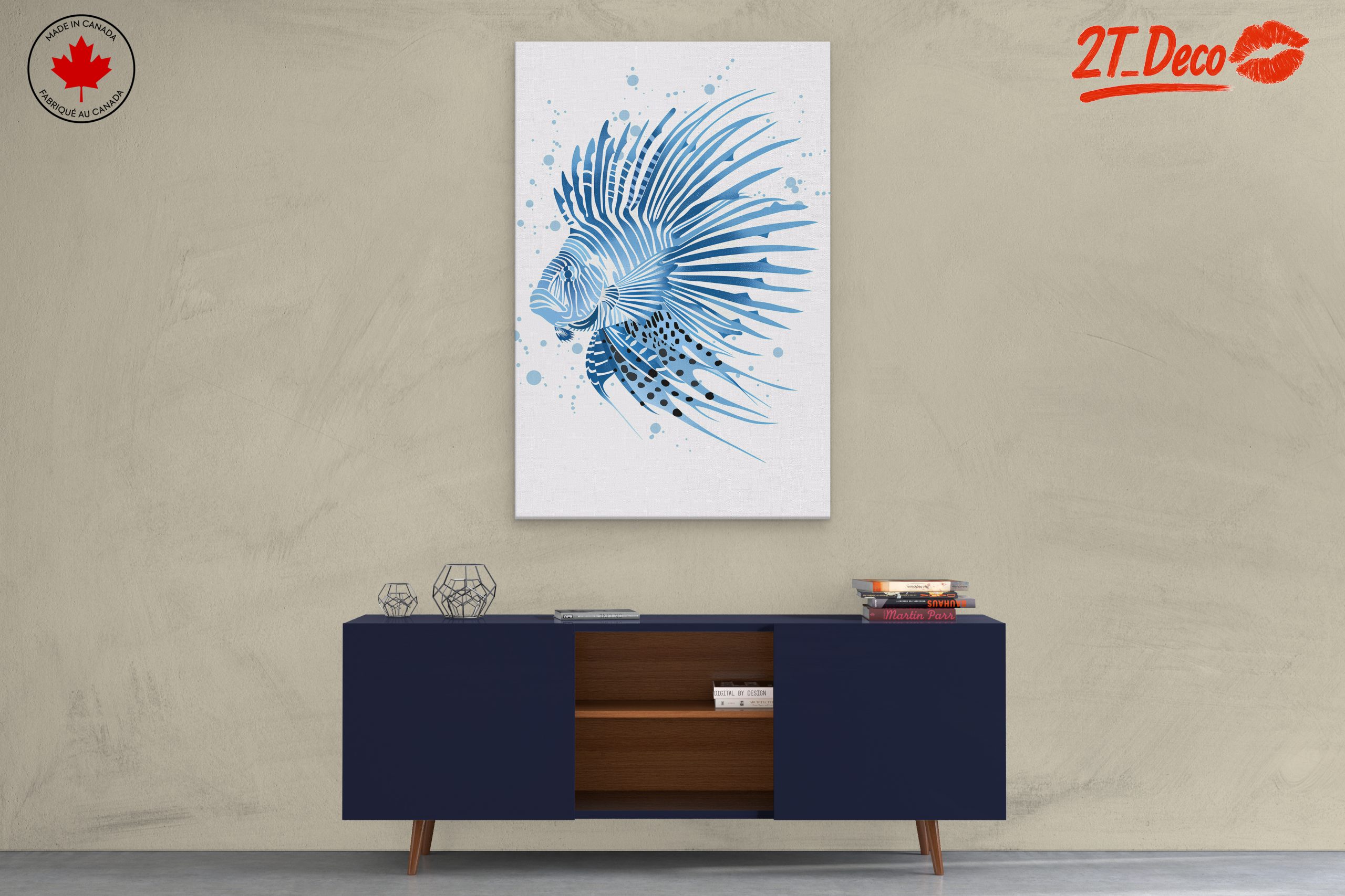 Stylized Marine Life Art in Blue - Image 3