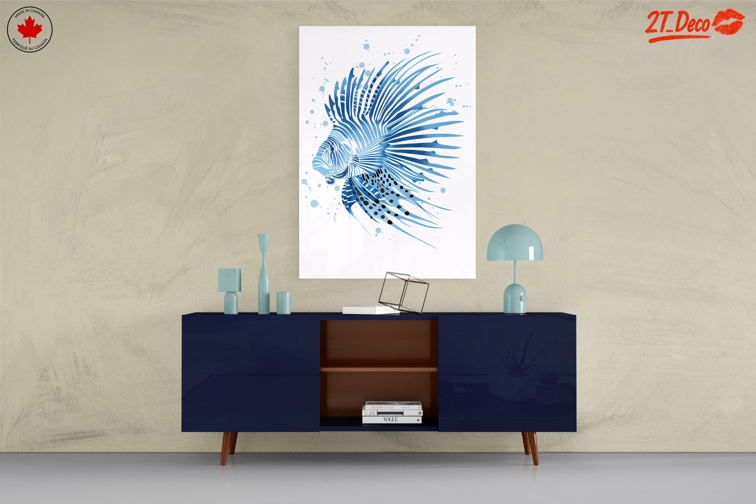 Stylized Marine Life Art in Blue - Image 8