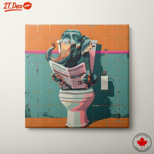 Whimsical Elephant Reading in a Bathroom