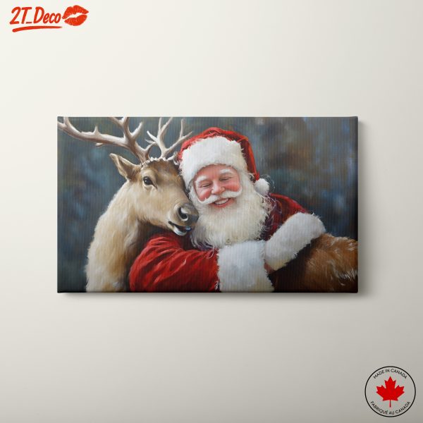 Santa Claus Embracing a Reindeer