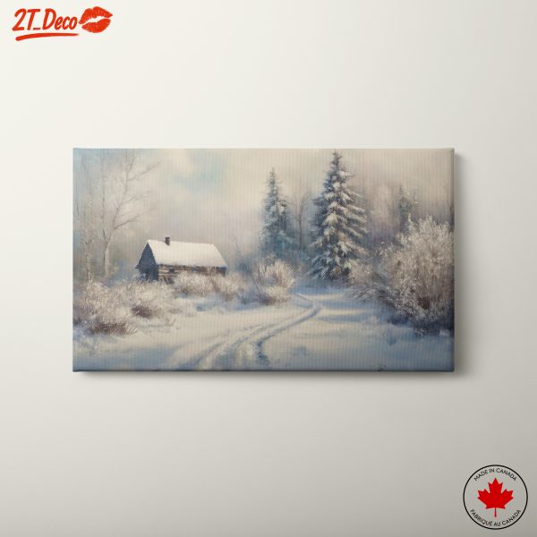 Serene Winter Landscape with Cozy Cabin