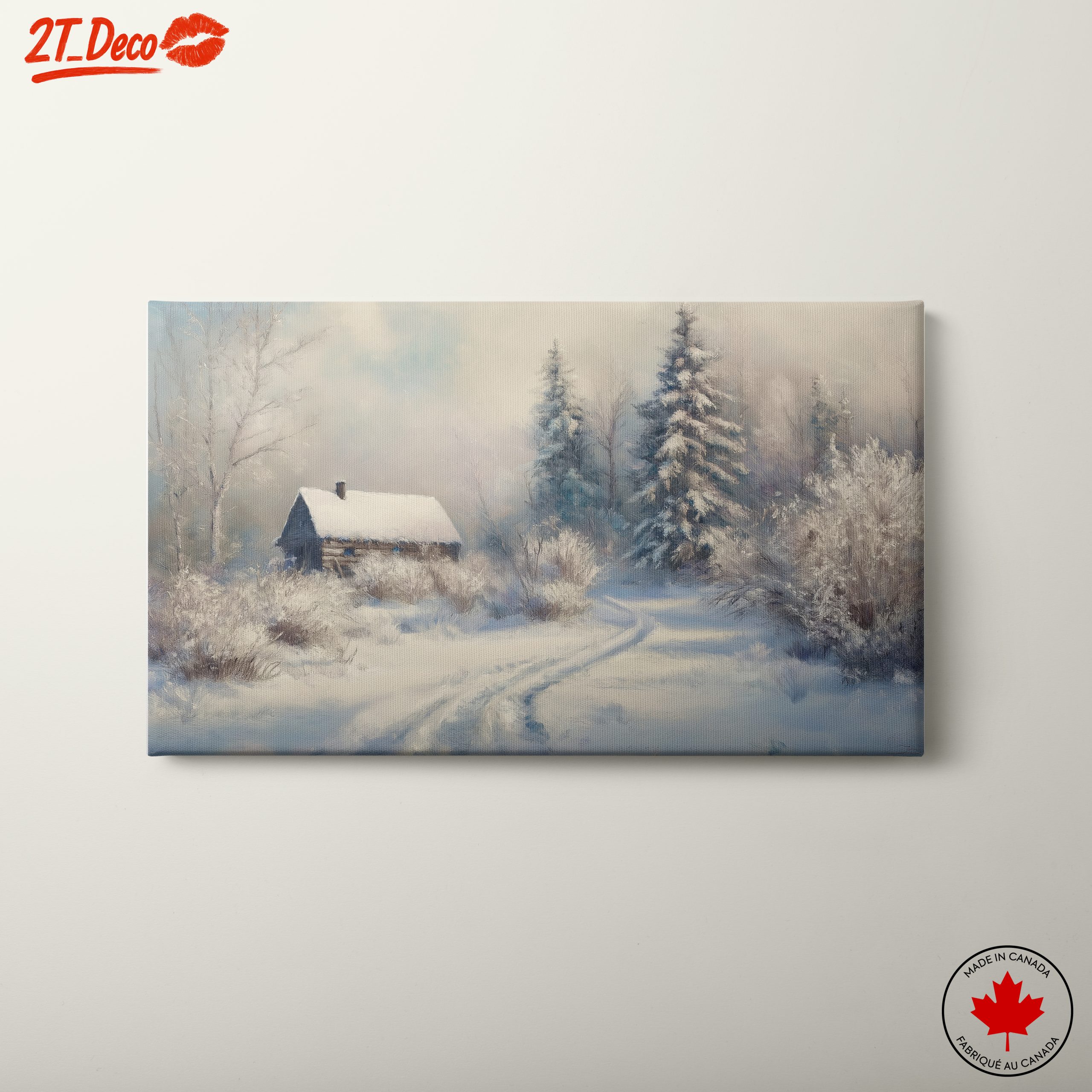 Serene Winter Landscape with Cozy Cabin