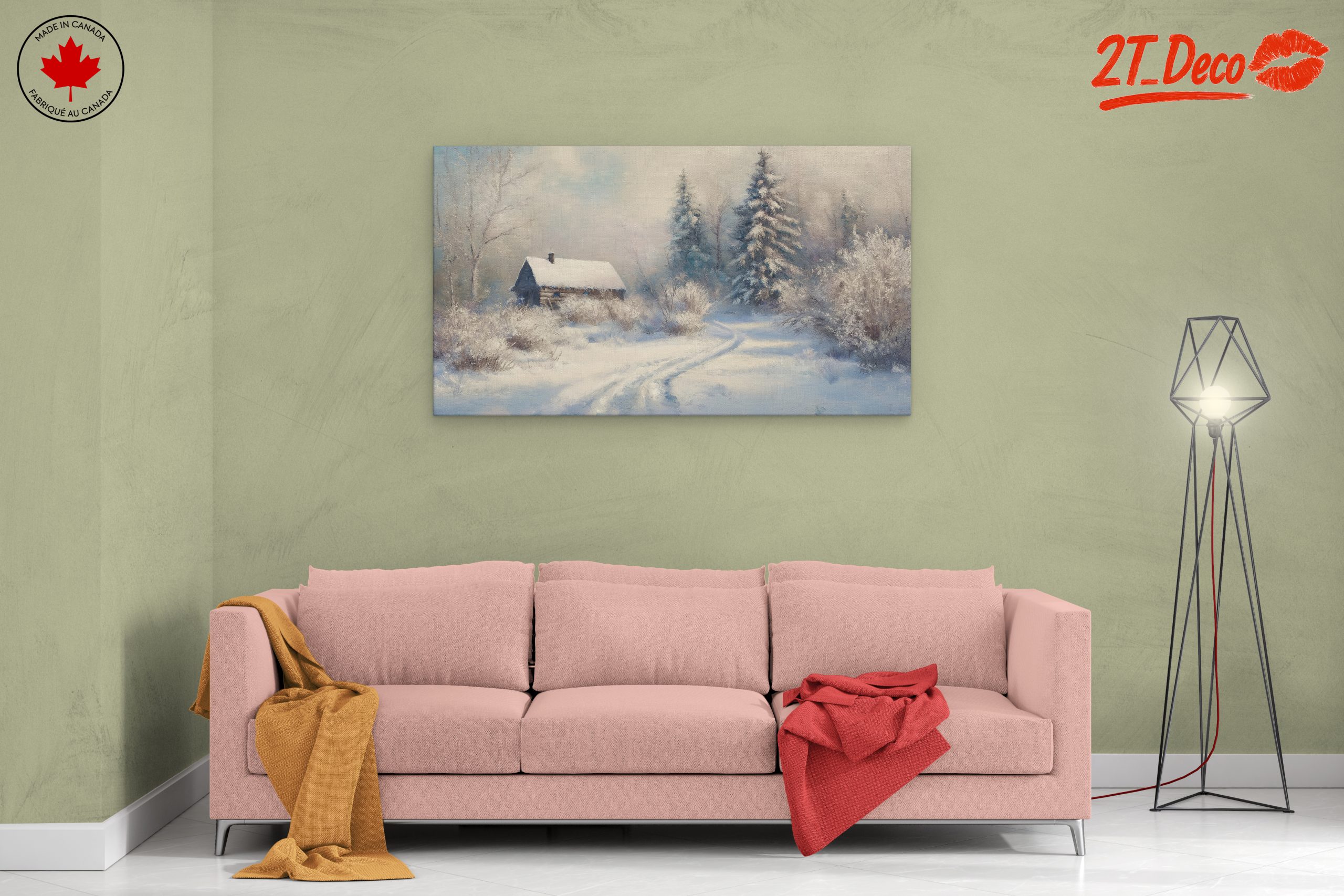 Serene Winter Landscape with Cozy Cabin - Image 2