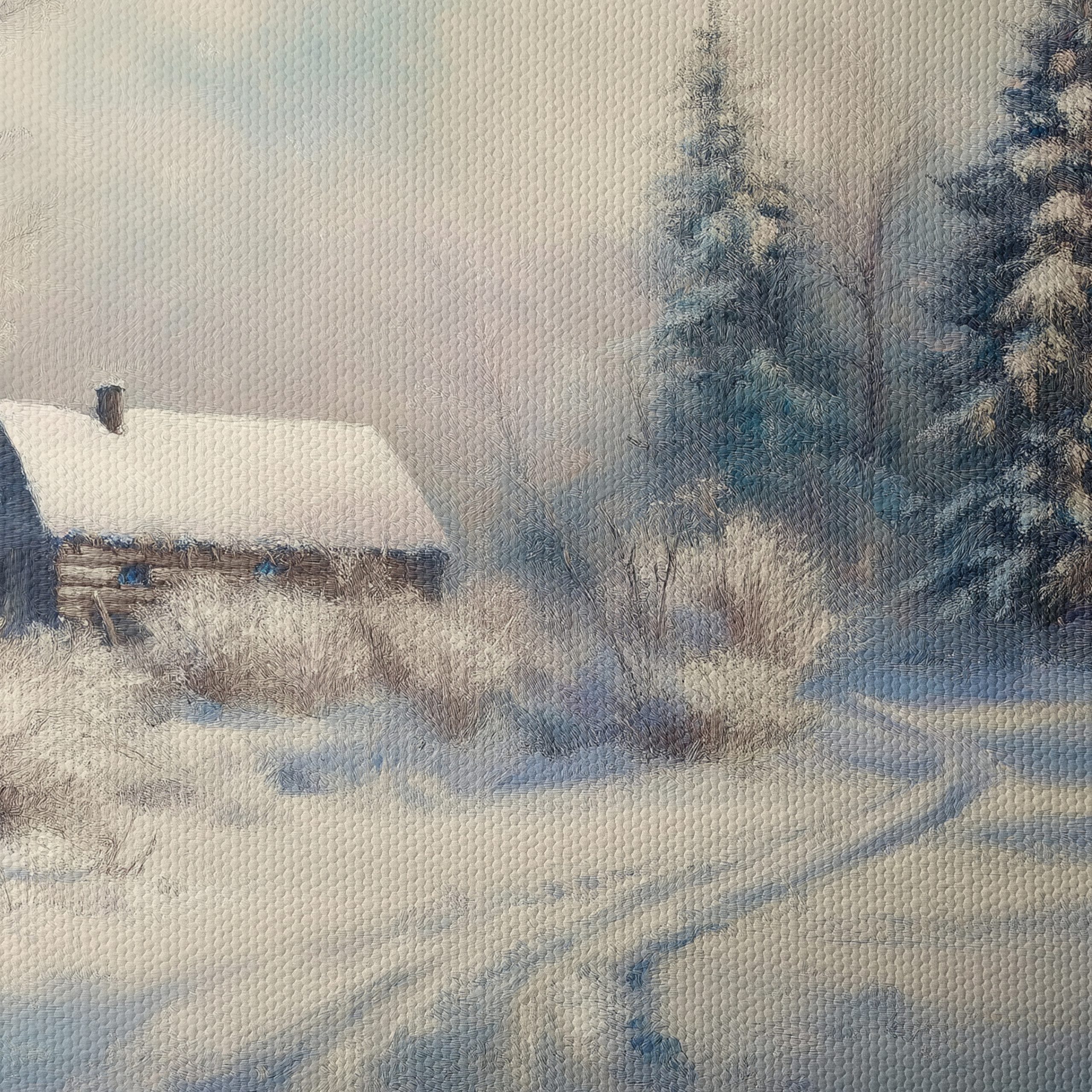 Serene Winter Landscape with Cozy Cabin - Image 4