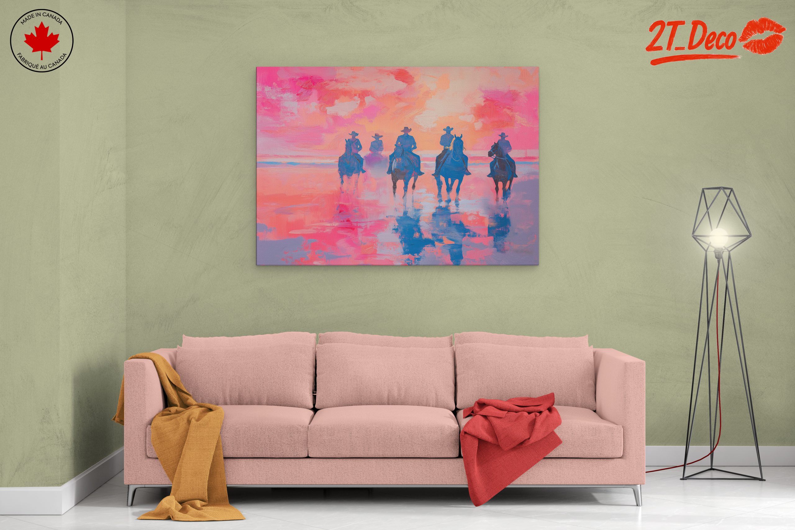 Vibrant Contemporary Landscape with Cowboys - Image 2