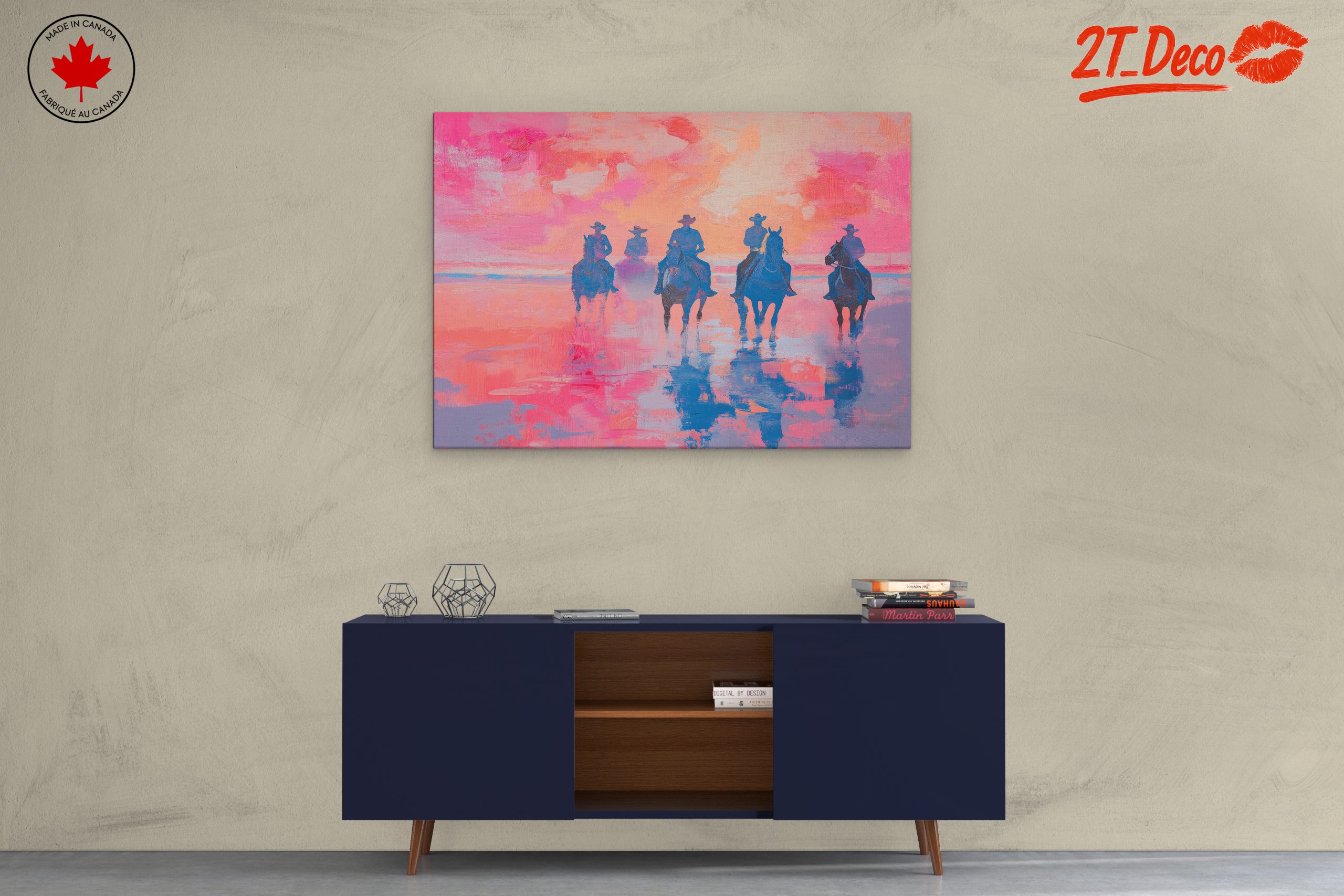 Vibrant Contemporary Landscape with Cowboys - Image 3