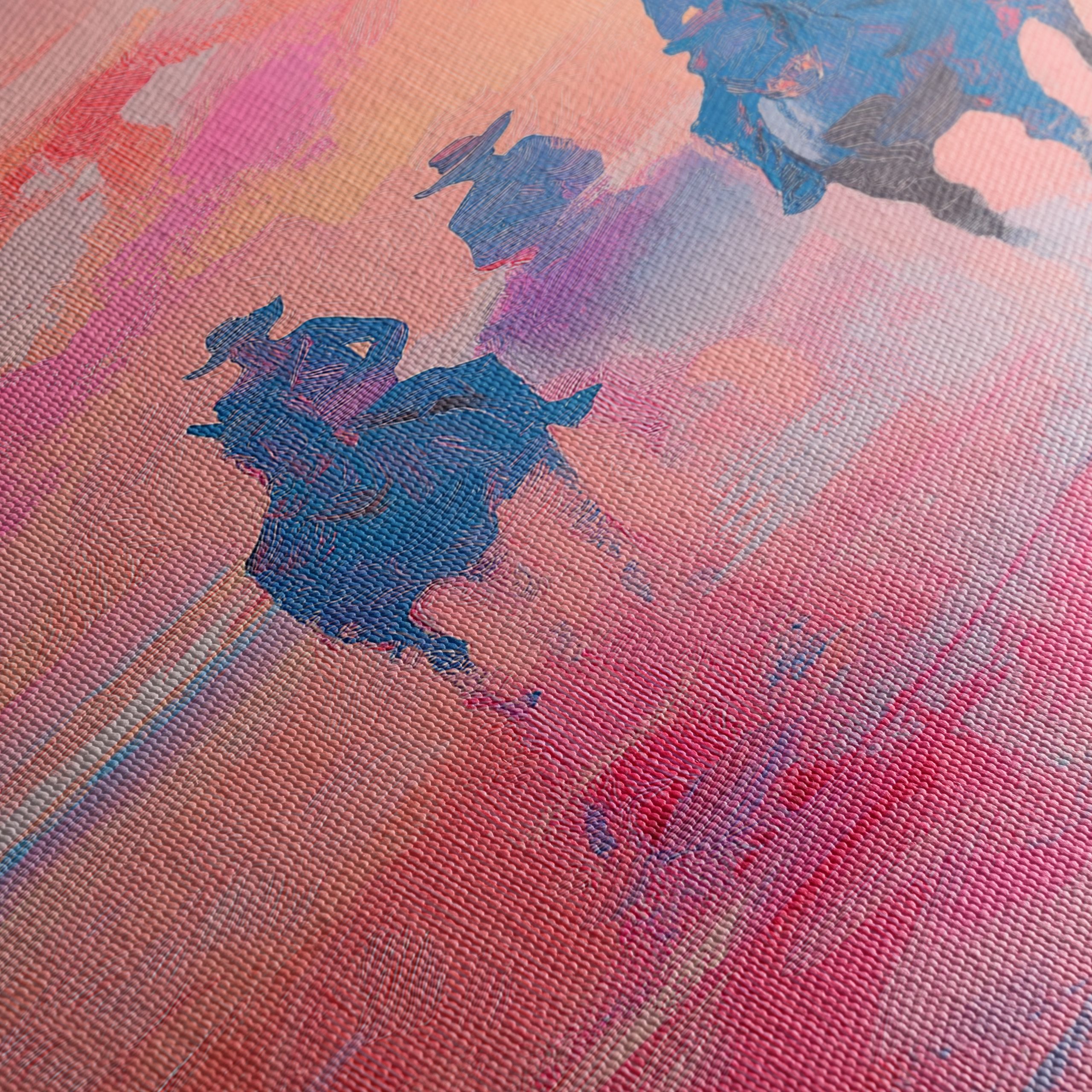 Vibrant Contemporary Landscape with Cowboys - Image 5
