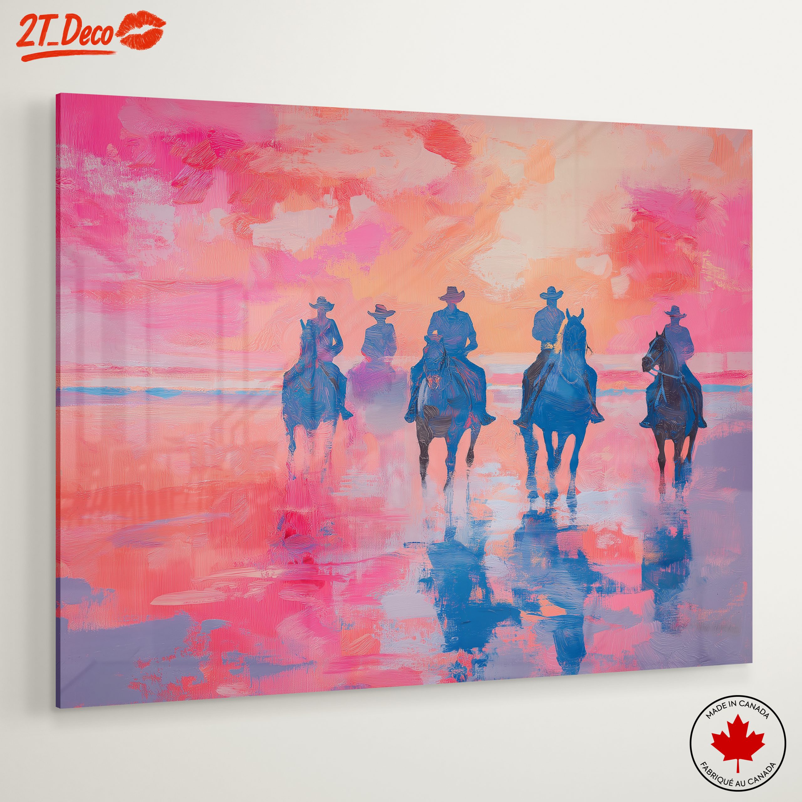 Vibrant Contemporary Landscape with Cowboys - Image 6