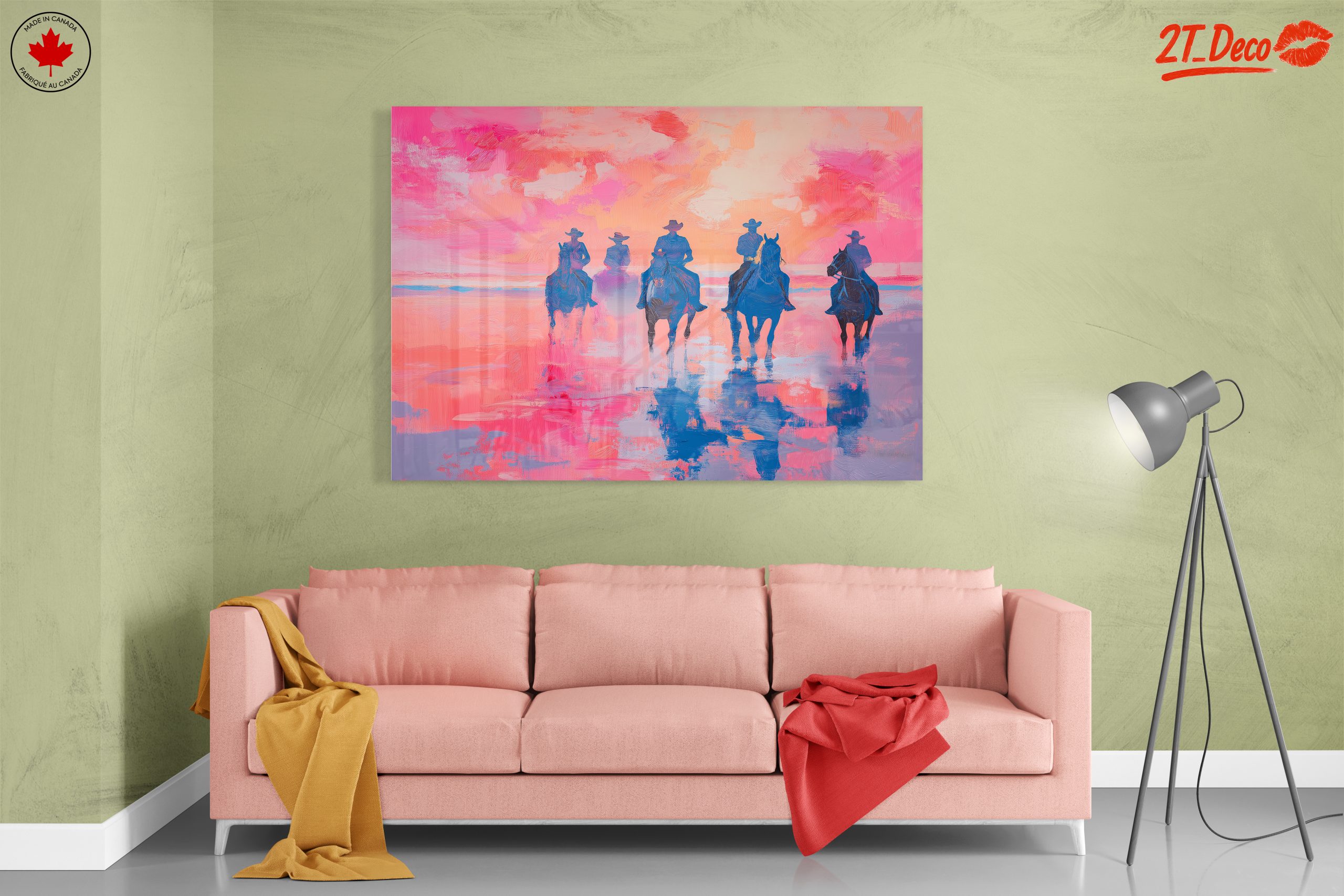 Vibrant Contemporary Landscape with Cowboys - Image 7