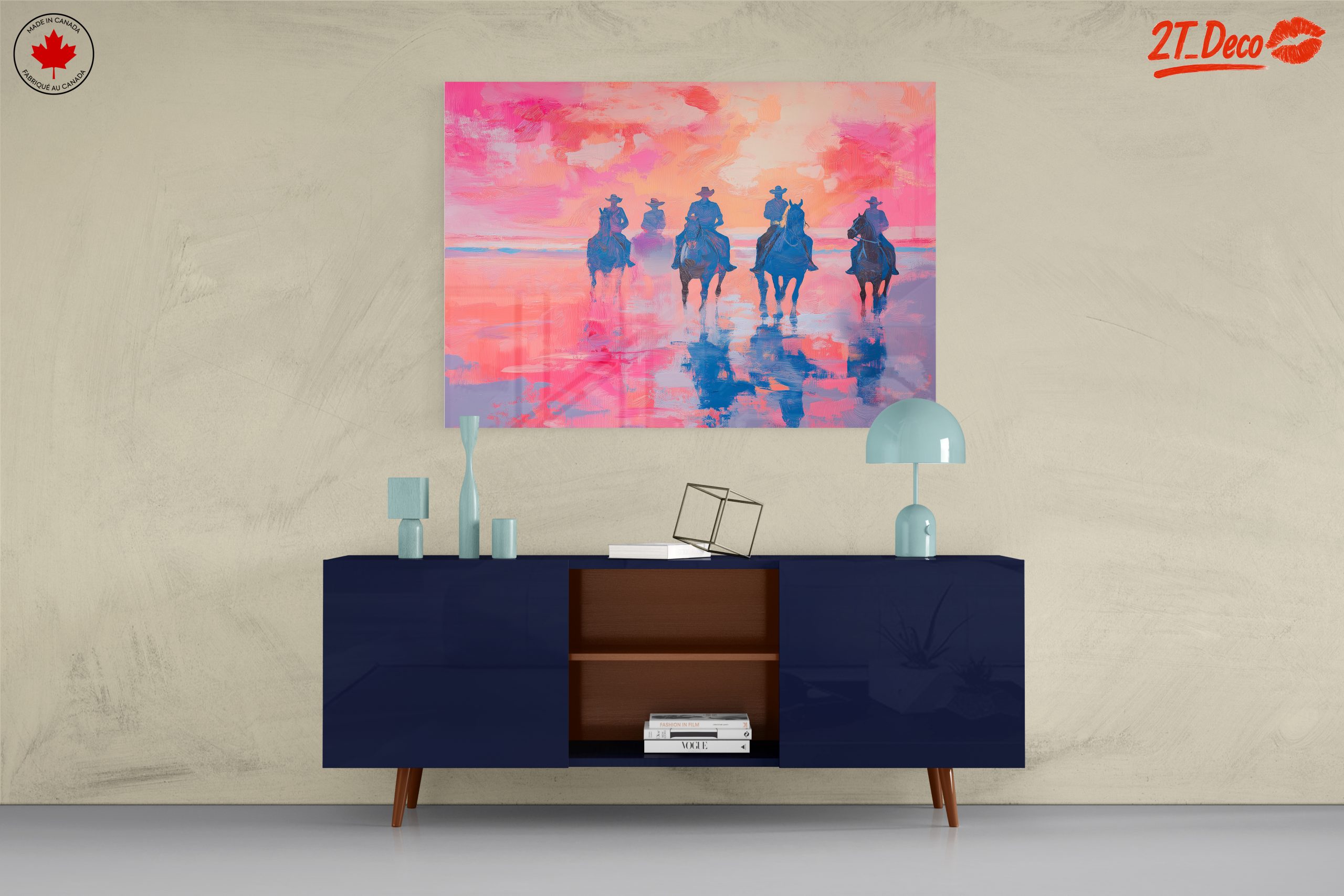 Vibrant Contemporary Landscape with Cowboys - Image 8