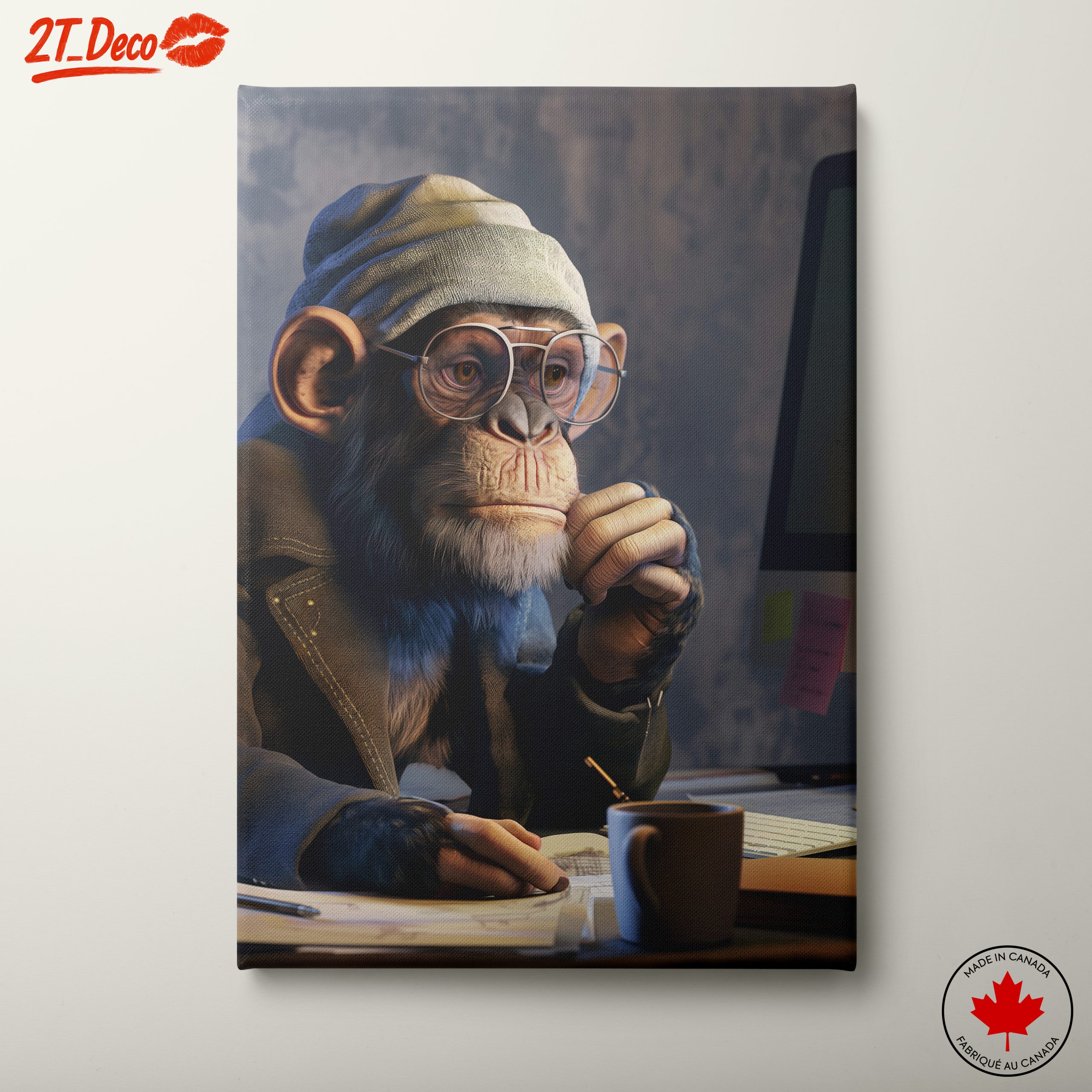 Stylized Monkey Character in Thoughtful Pose