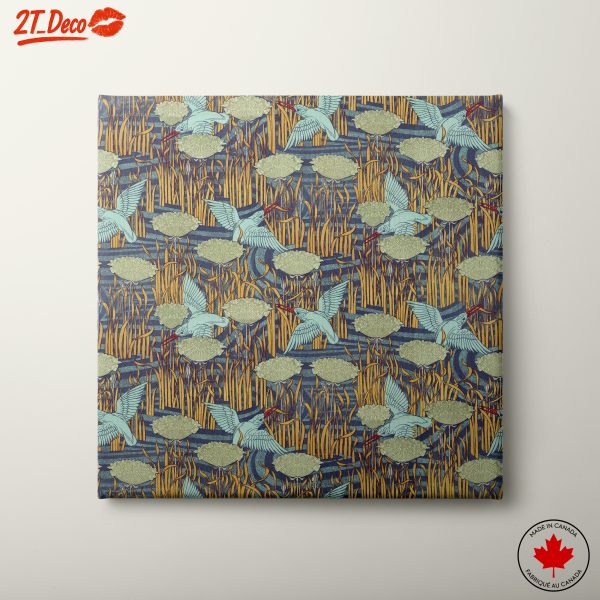 Stylized Birds and Botanicals in Abstract Design