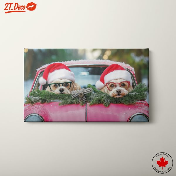 Festive Dogs in a Classic Car
