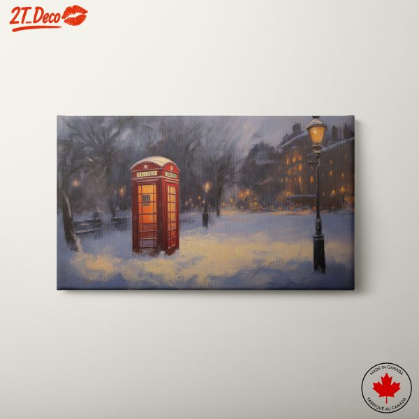 Winter City Landscape with Phone Booth
