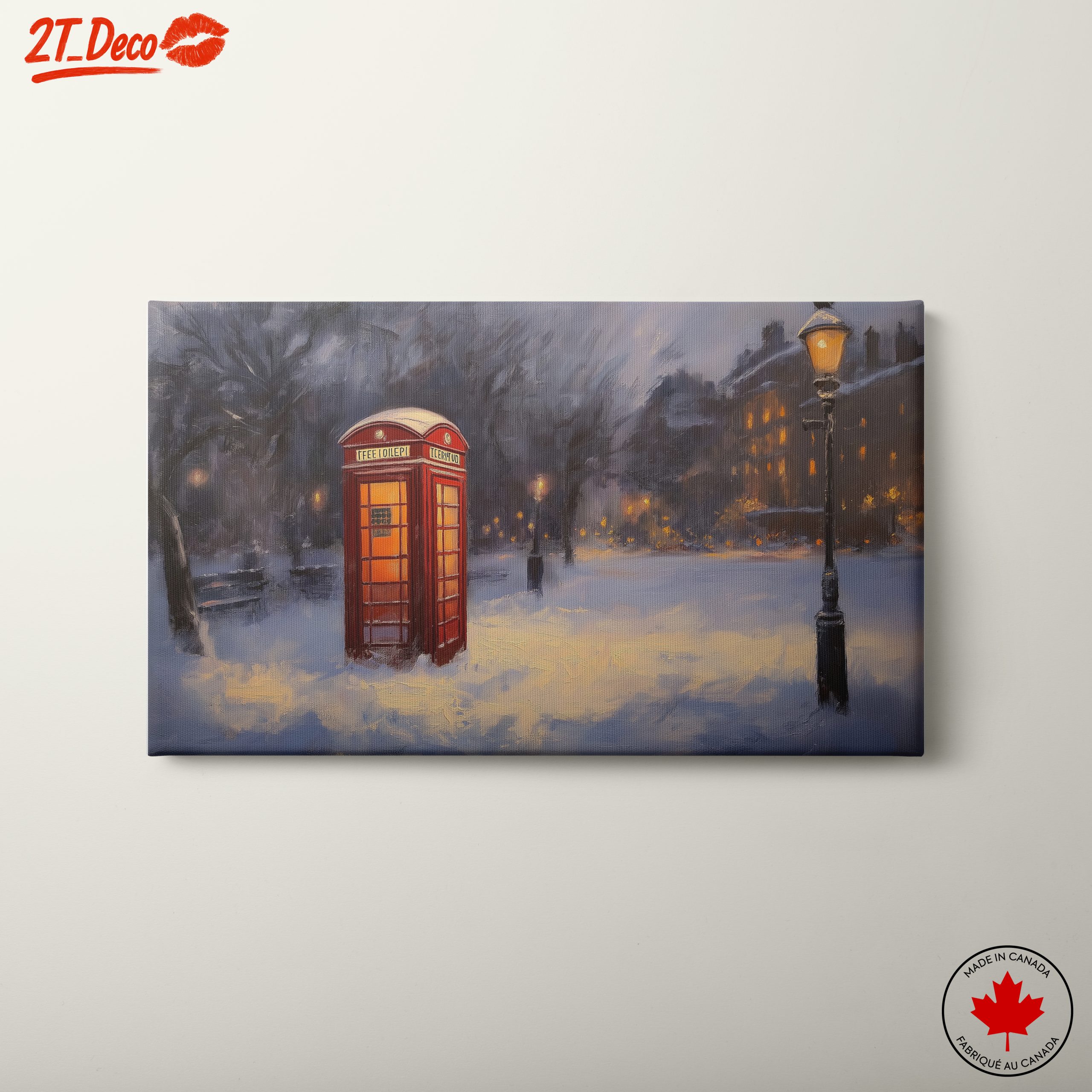 Winter City Landscape with Phone Booth