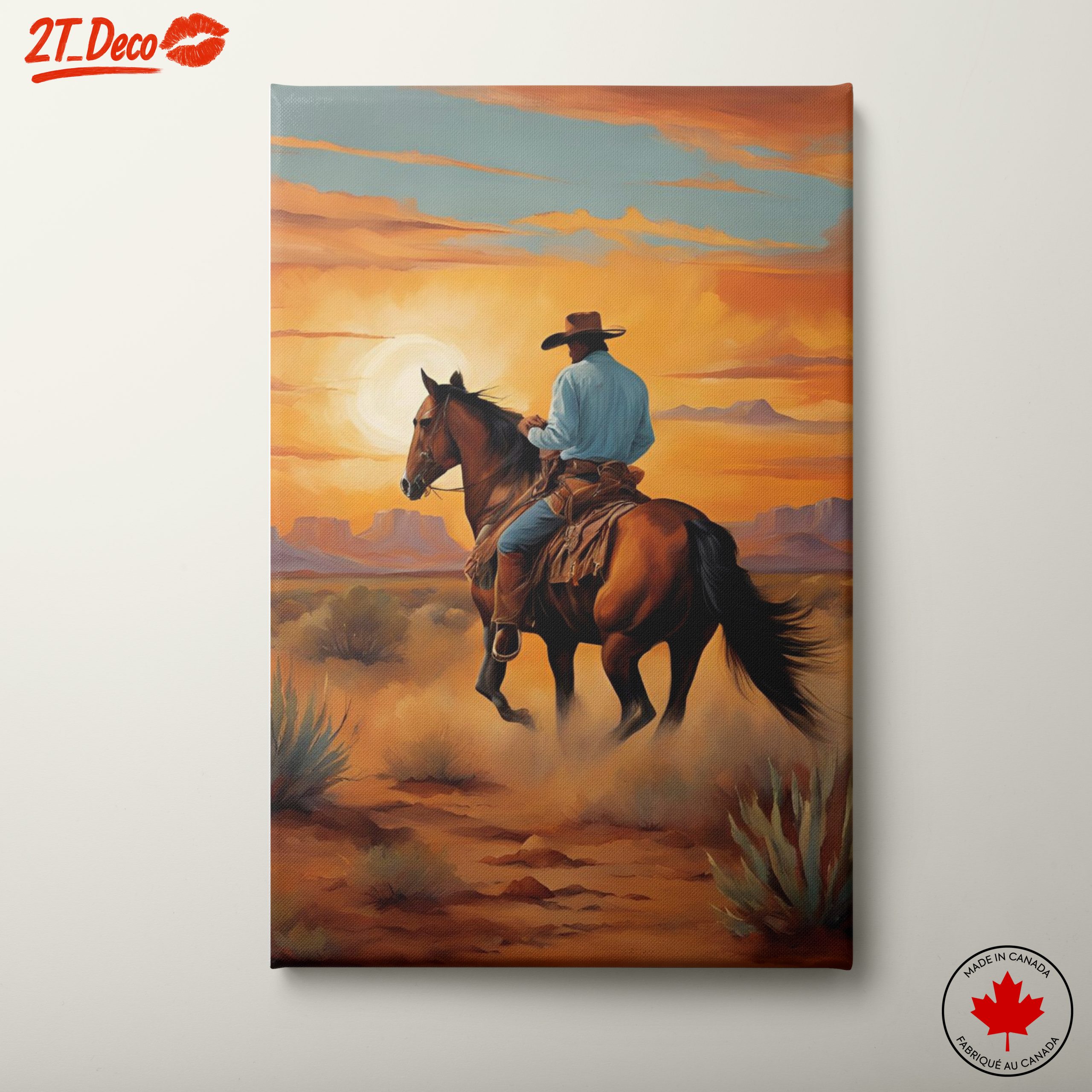 Cowboy Riding Through Sunset Landscape