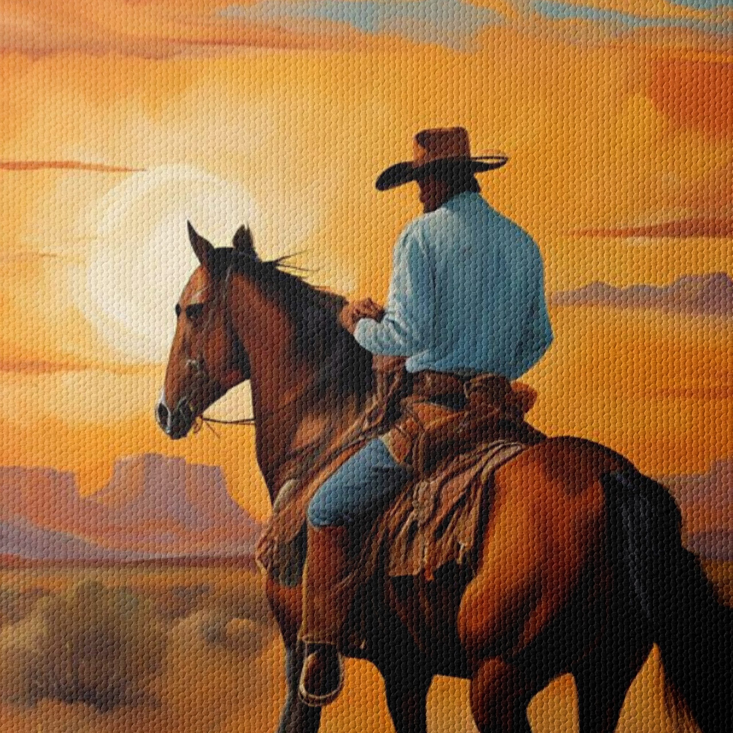 Cowboy Riding Through Sunset Landscape - Image 4