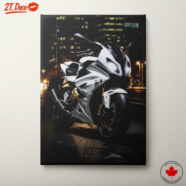 Sleek White Motorcycle at Night 2