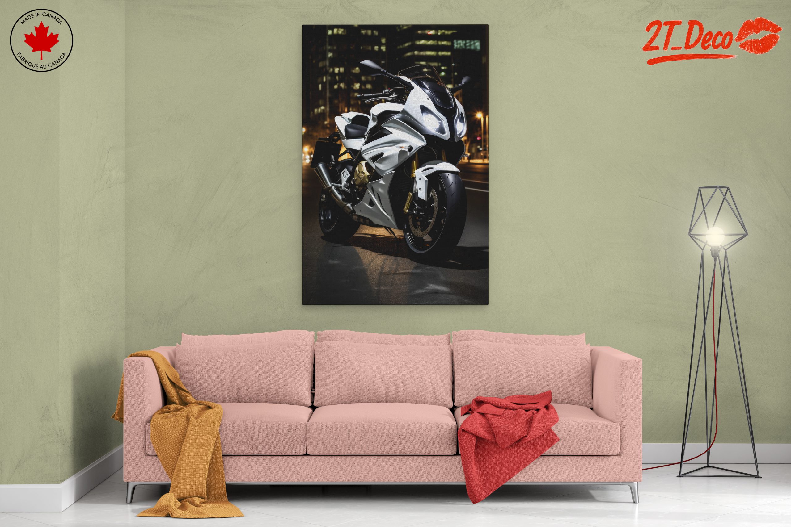Sleek White Motorcycle at Night 2 - Image 2