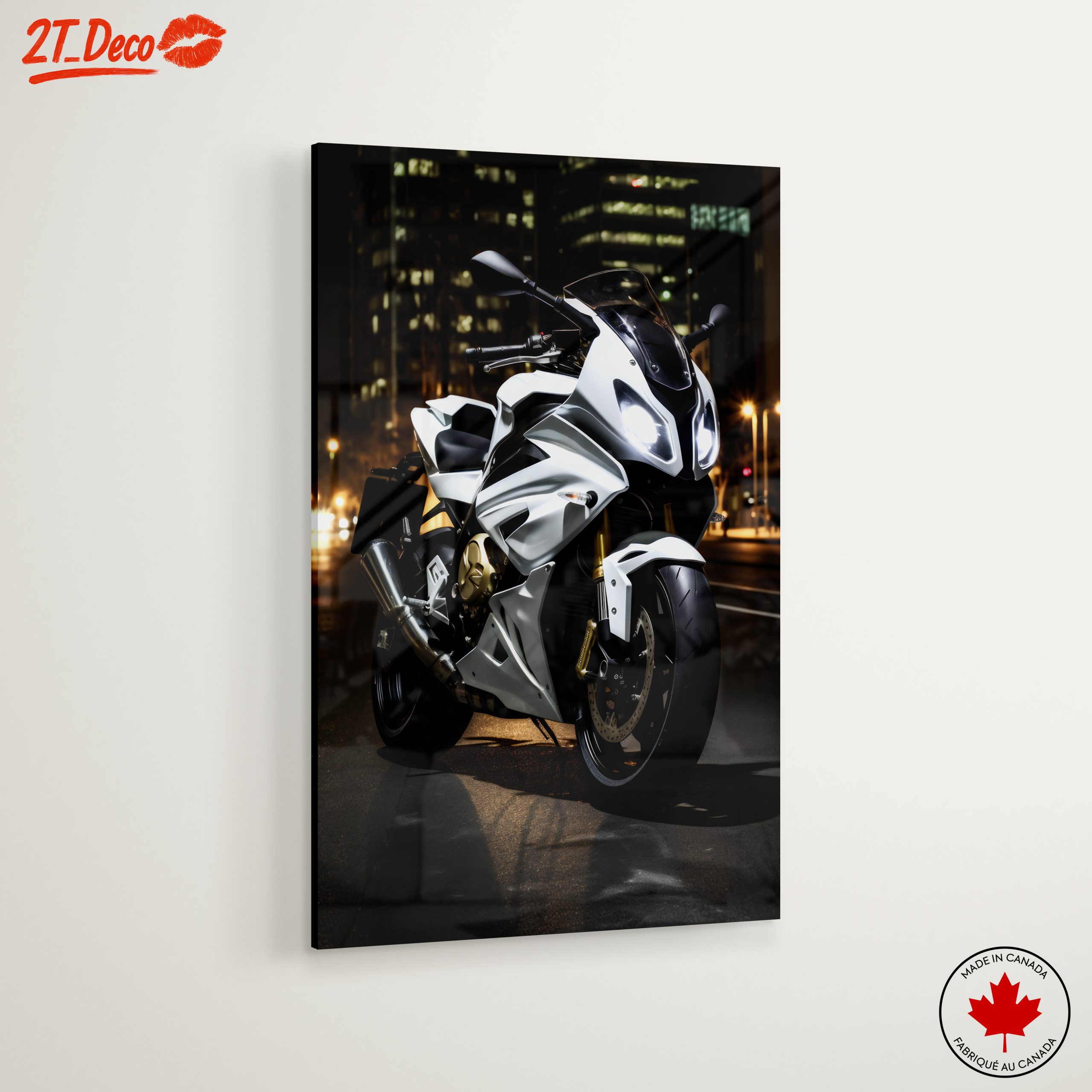Sleek White Motorcycle at Night 2 - Image 6