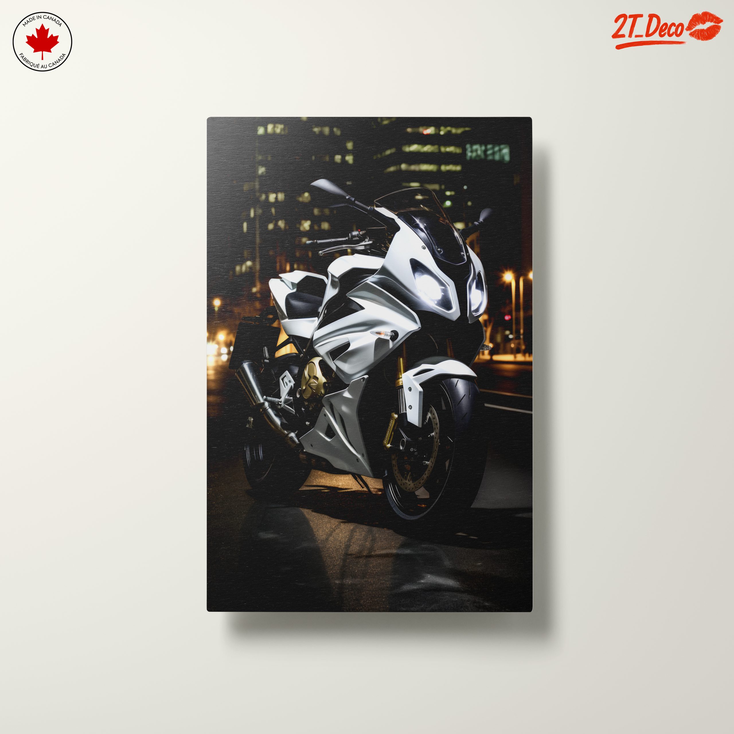 Sleek White Motorcycle at Night 2 - Image 10