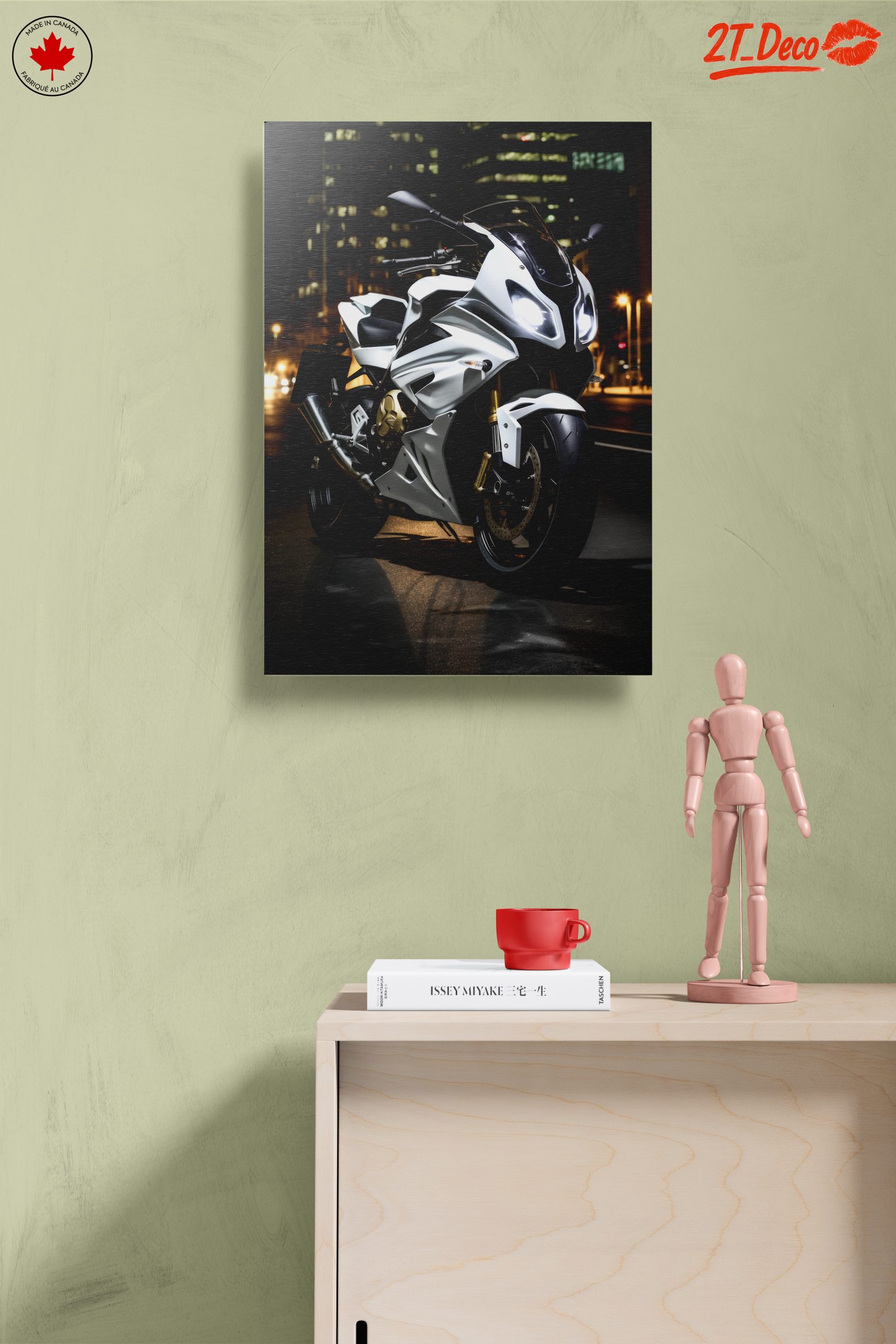 Sleek White Motorcycle at Night 2 - Image 14