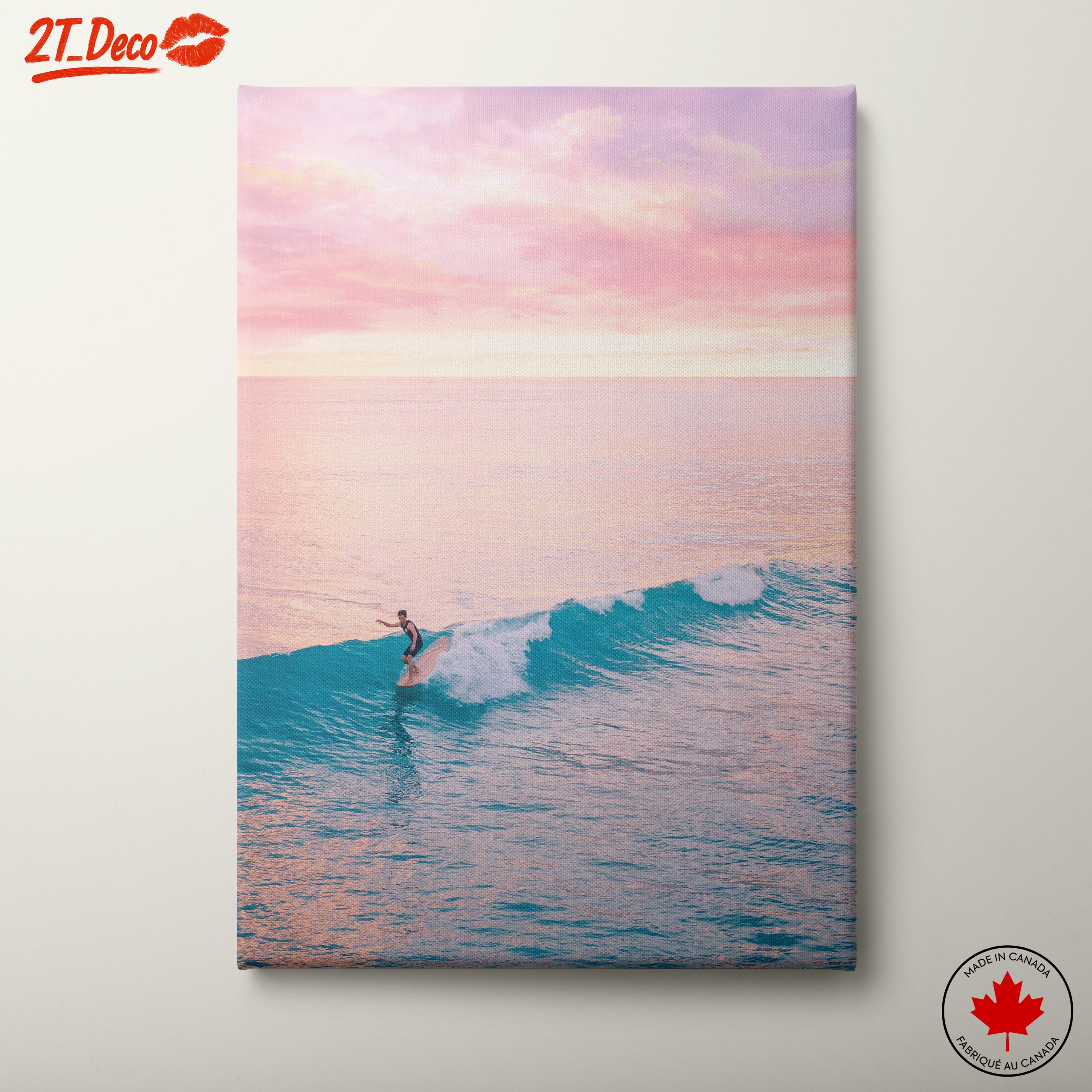 Surfer Riding Waves at Sunset
