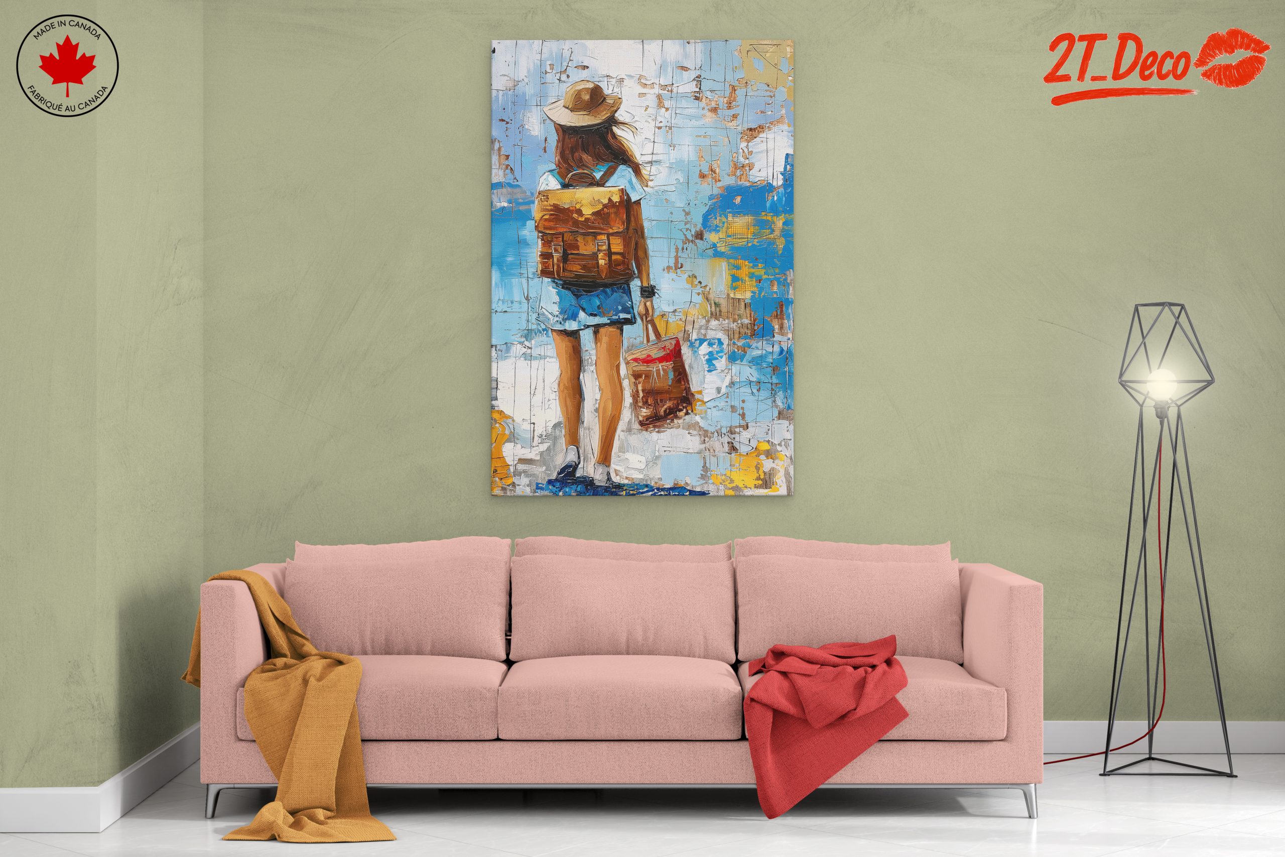 Woman with Backpack Against Colorful Background - Image 2
