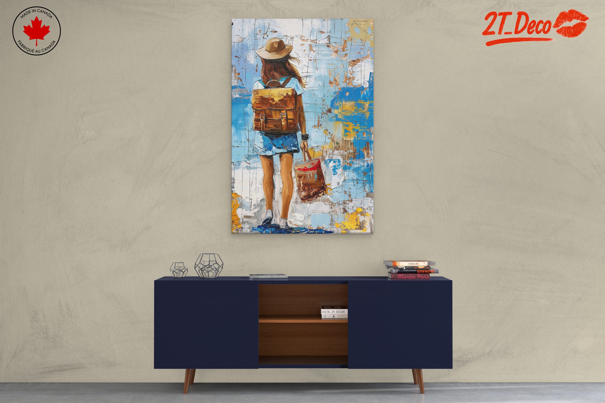 Woman with Backpack Against Colorful Background - Image 3