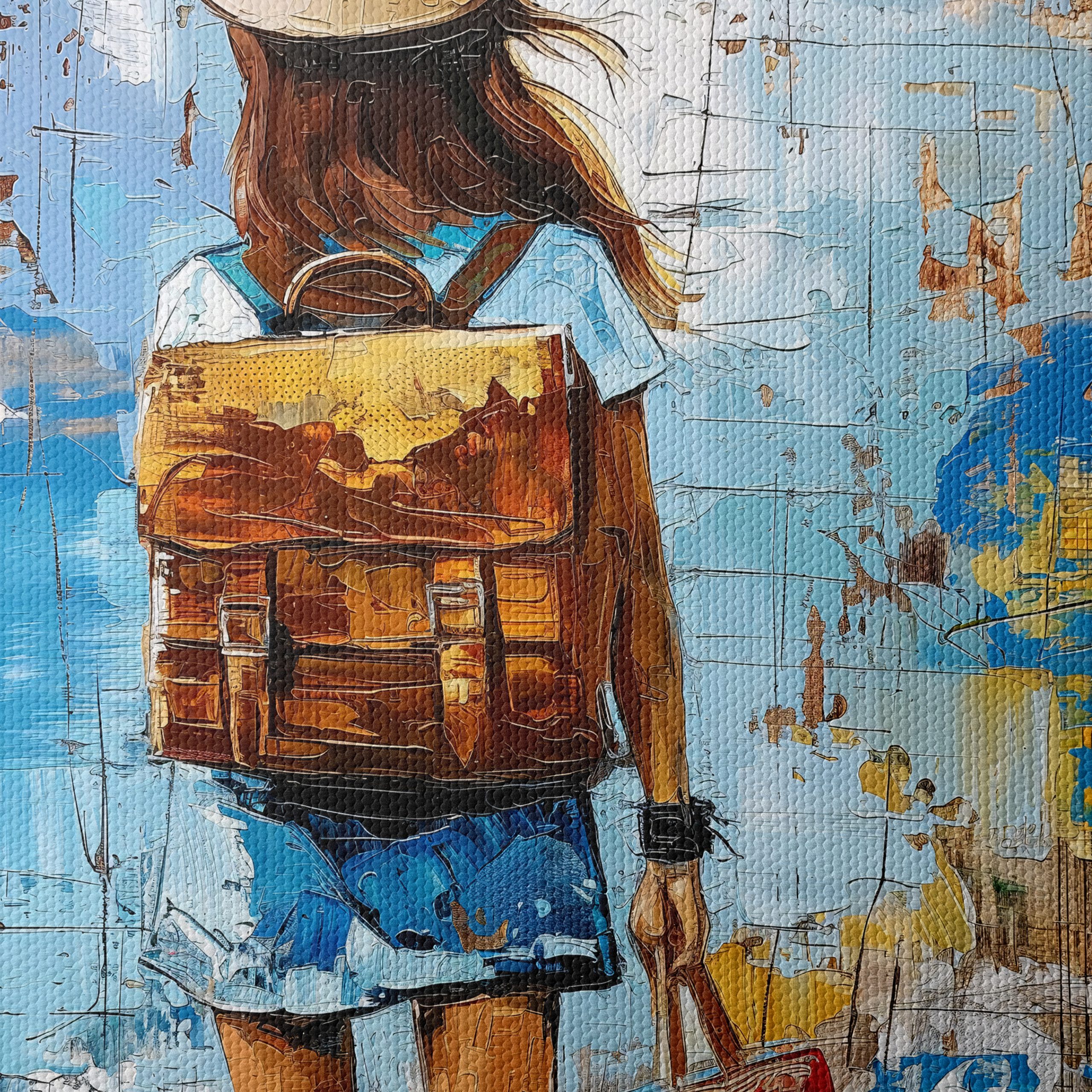 Woman with Backpack Against Colorful Background - Image 4