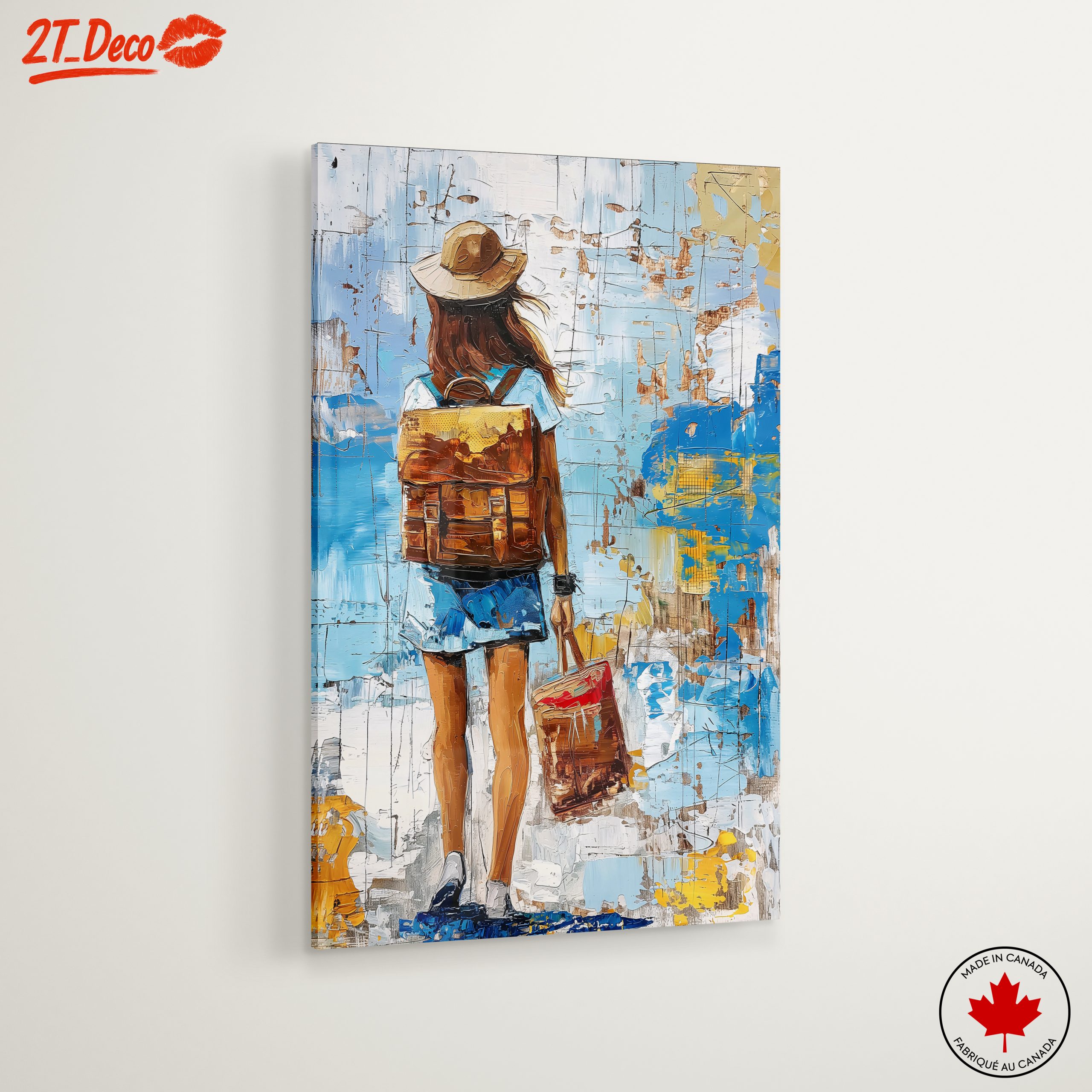 Woman with Backpack Against Colorful Background - Image 6